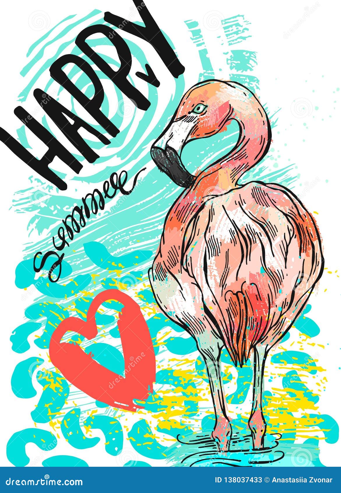 Print Heart Confetti Flamingo - SketchMill