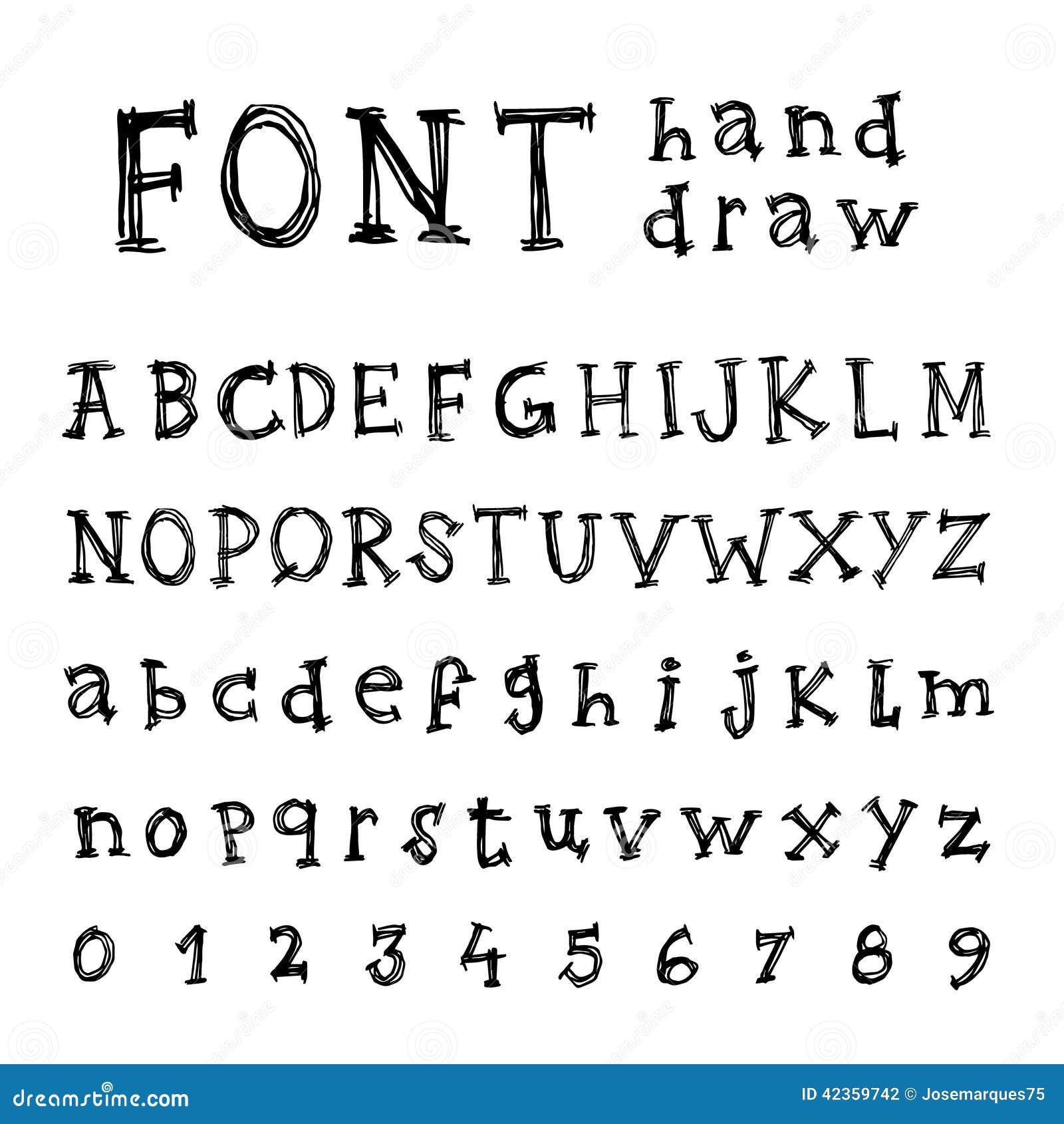 hand drawn alphabet. handwritten font -