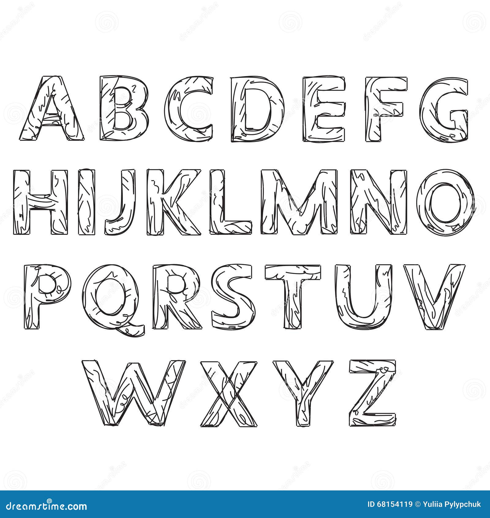 Hand Drawn Alphabet. Letter of the Line Stock Vector Illustration of