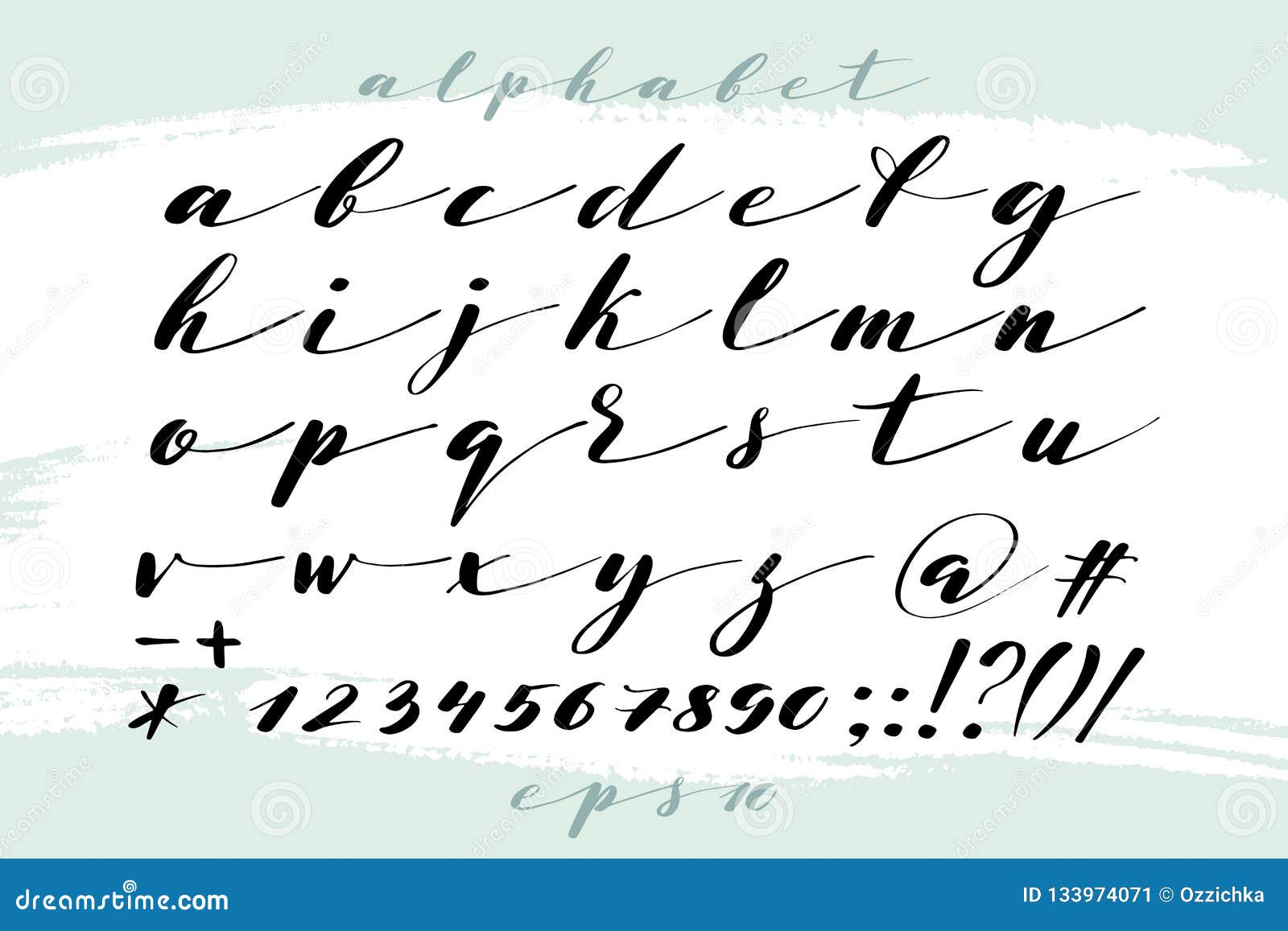 Hand Drawn Alphabet, Marks and Numbers. Handwritten Lettering in Brush ...