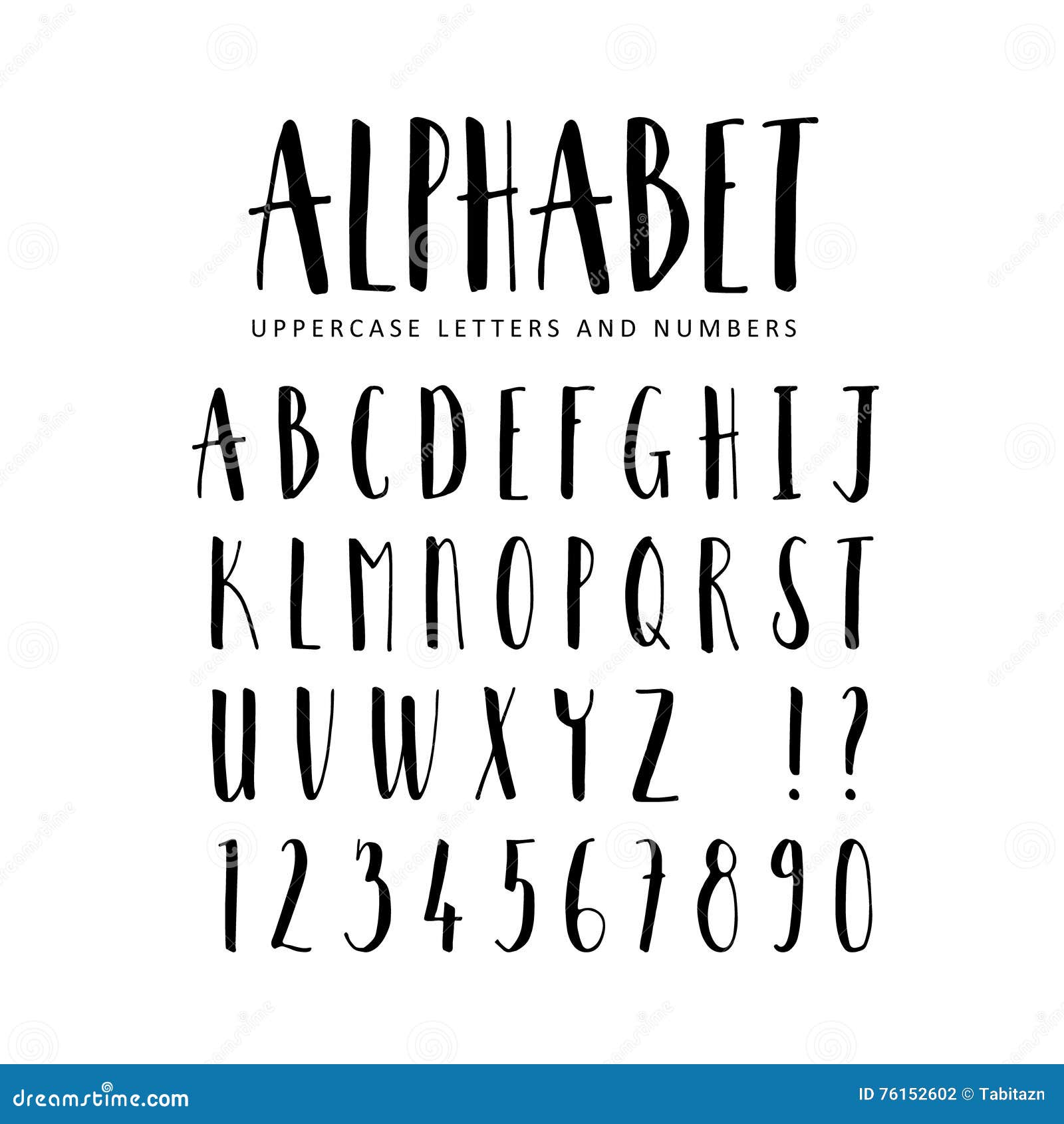 hand drawn alphabet. sans serif brush font.