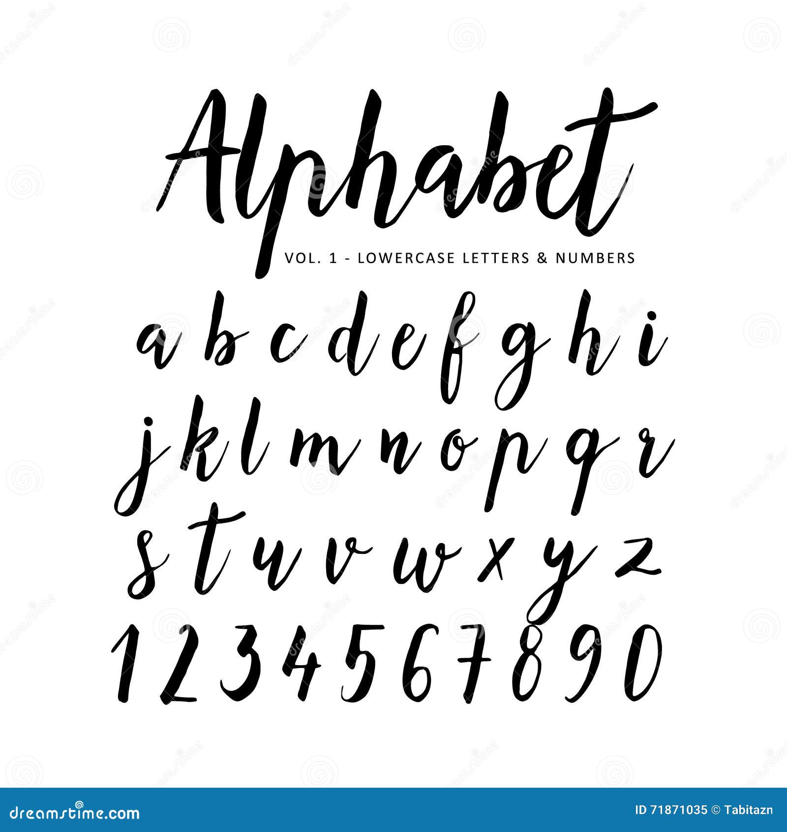 hand drawn alphabet. script font. brush font