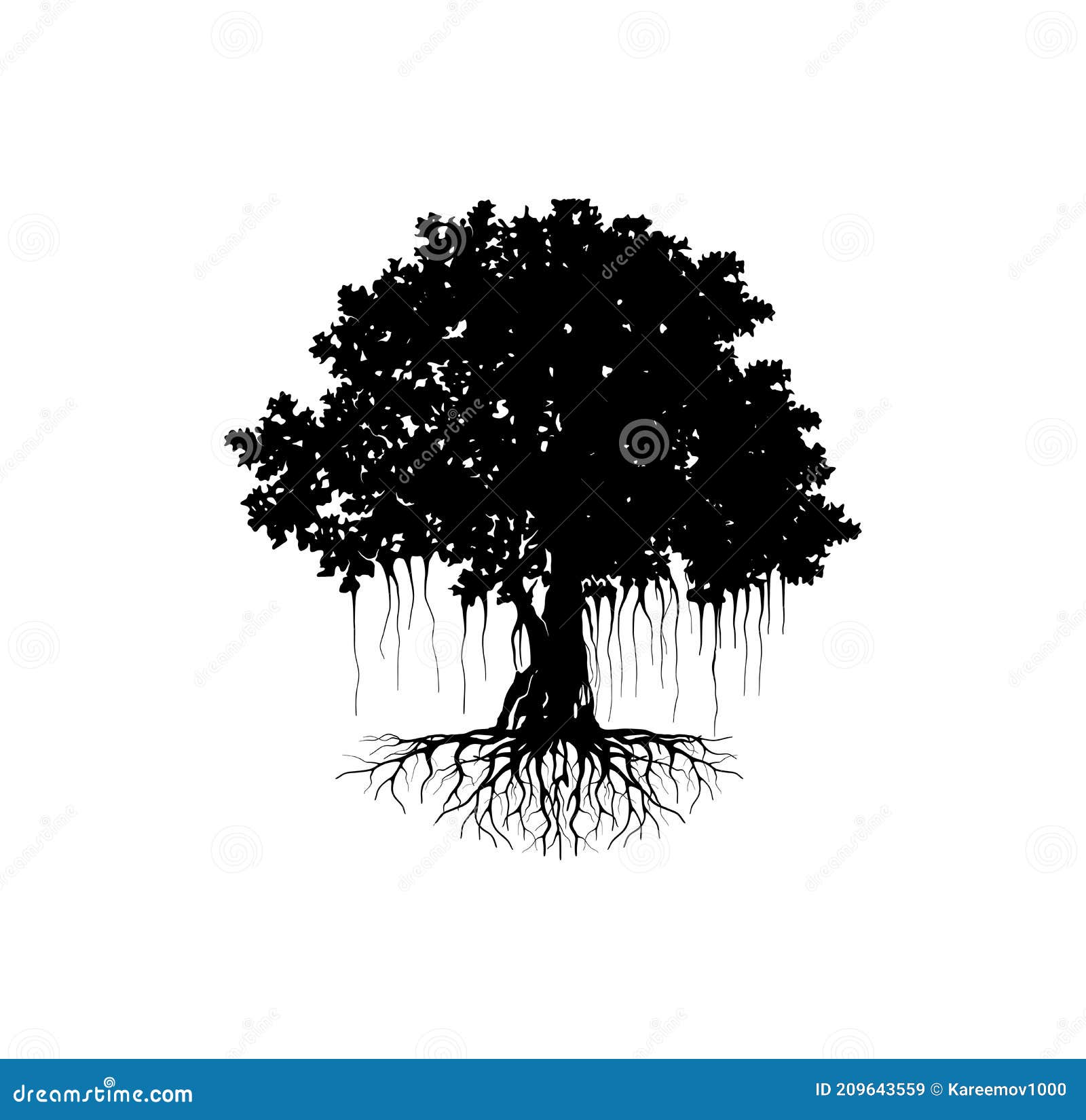 Banyan Tree Black Silhouette Illustrations Stock Vector - Illustration of  family, banyan: 209643559