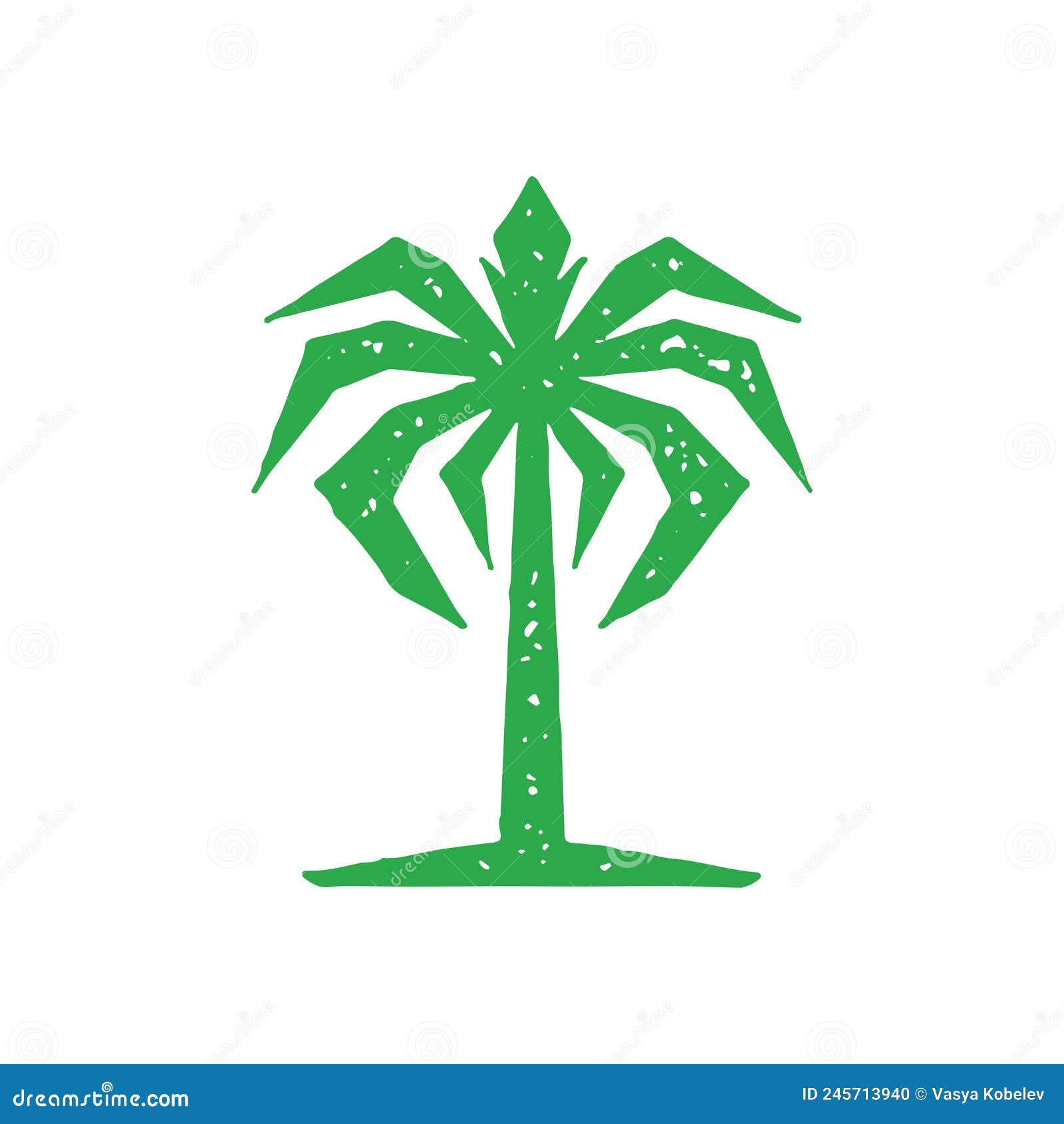 hand drawn angled minimalist palm tree with leaves and trunk grunge texture  