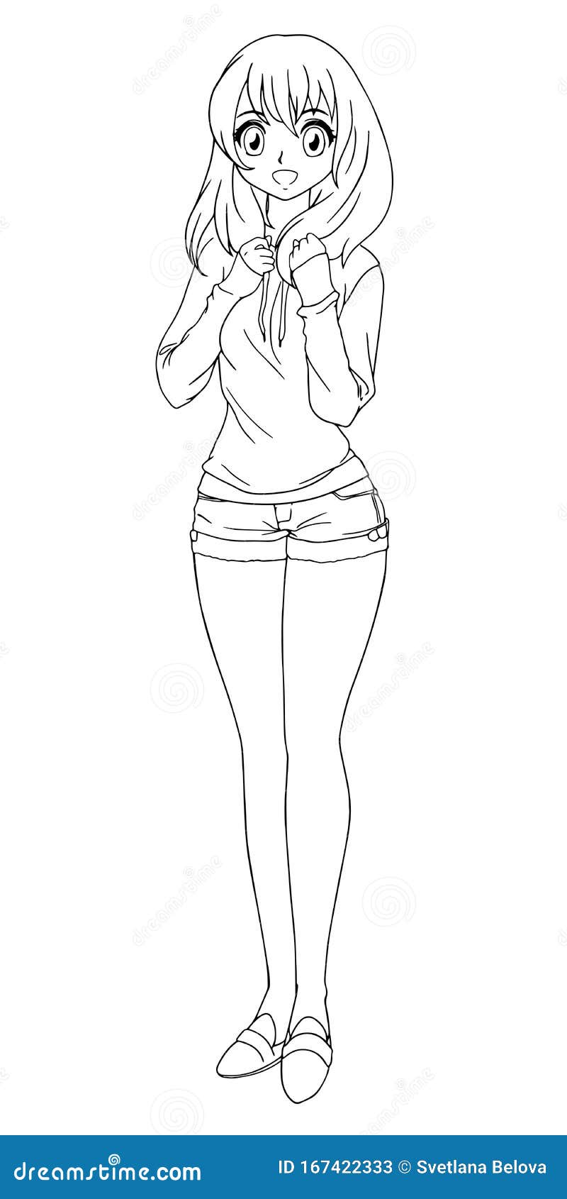 Anime Kids Coloring Pages Anime Girl Outline Sketch Drawing Vector