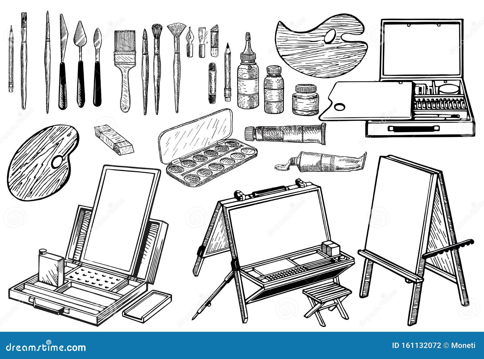 Hand Drawn Art Tools and Supplies Set. Sketch. Painting Tools