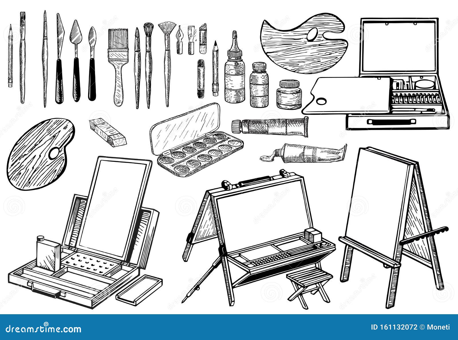 https://thumbs.dreamstime.com/z/hand-drawn-art-tools-supplies-set-sketch-painting-tools-elements-vector-concept-art-supplies-easel-canvas-paint-tubes-brushes-161132072.jpg