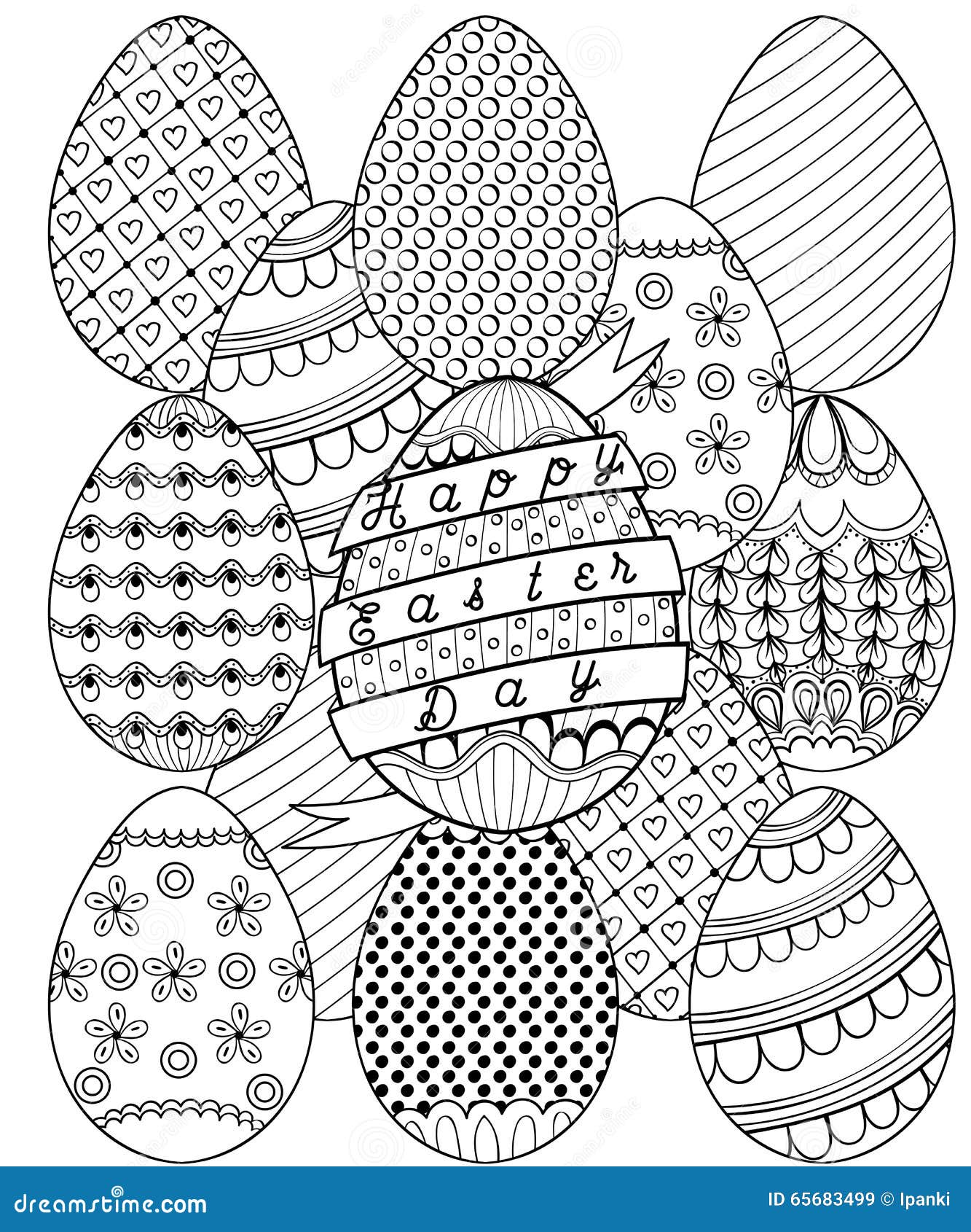 Hand drawn artistic Easter eggs pattern for adult coloring page Royalty Free Vector