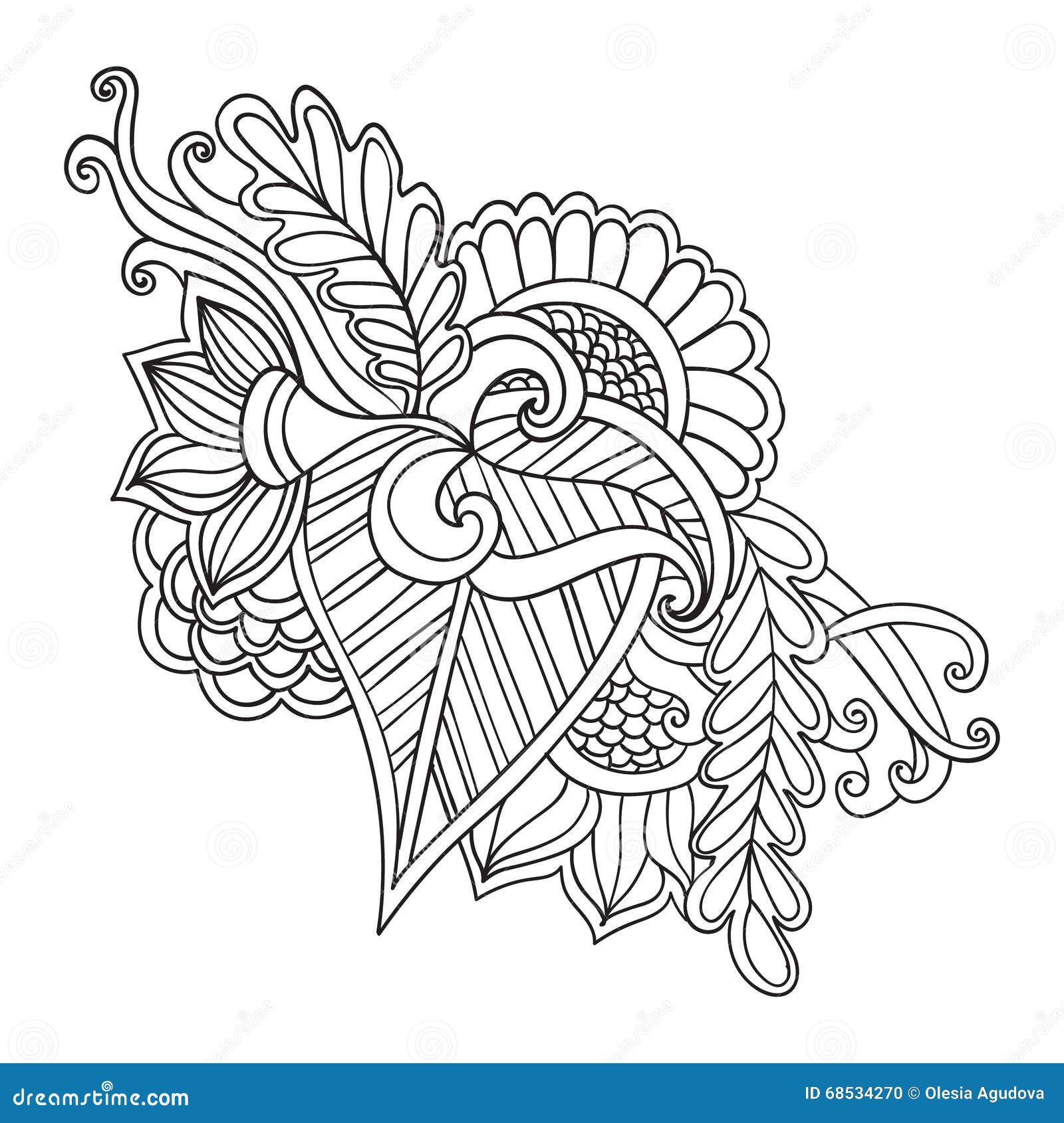 Hand drawn artistic ethnic ornamental patterned floral frame in doodle zentangle style adult coloring pages tattoo