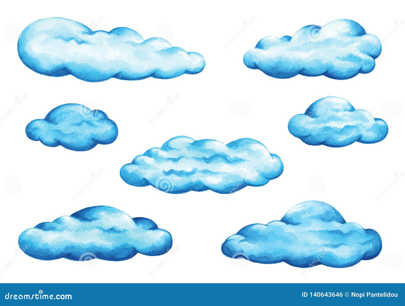Download Set Of Blue Fluffy Watercolor Clouds Isolated On White Background Stock Illustration Illustration Of Clouds Decorative 140643646