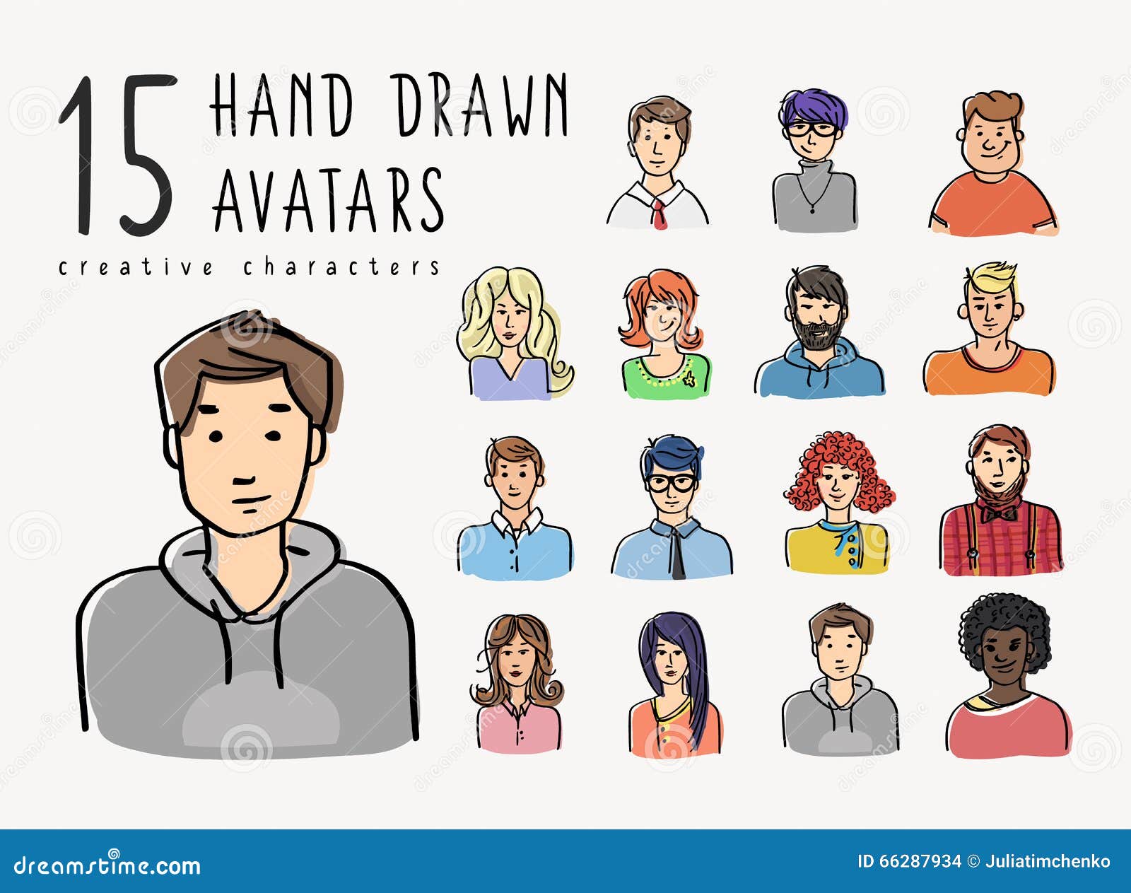 Hand Drawn Avatars Set Of Different Characters Stock 