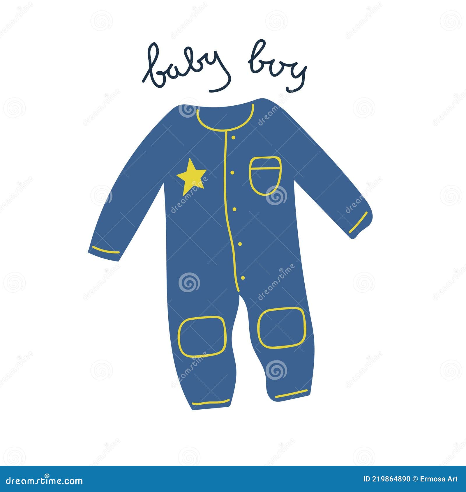 Hand Drawn Baby Body Suit with Text Baby Boy. Stock Vector ...