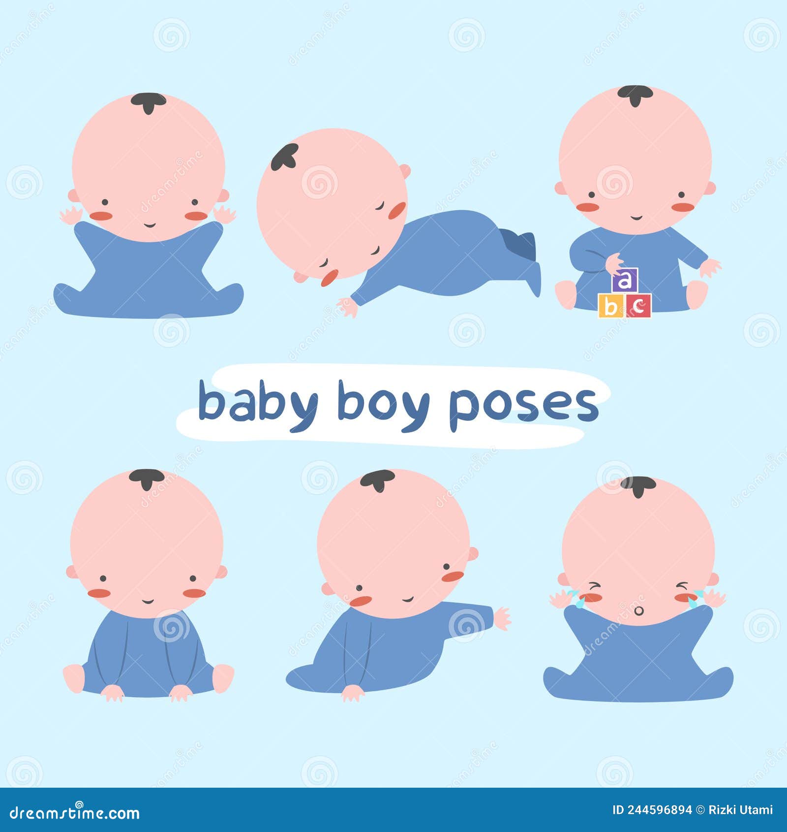 Hand Drawn Baby Boy Poses Clip Art Stock Vector - Illustration of ...