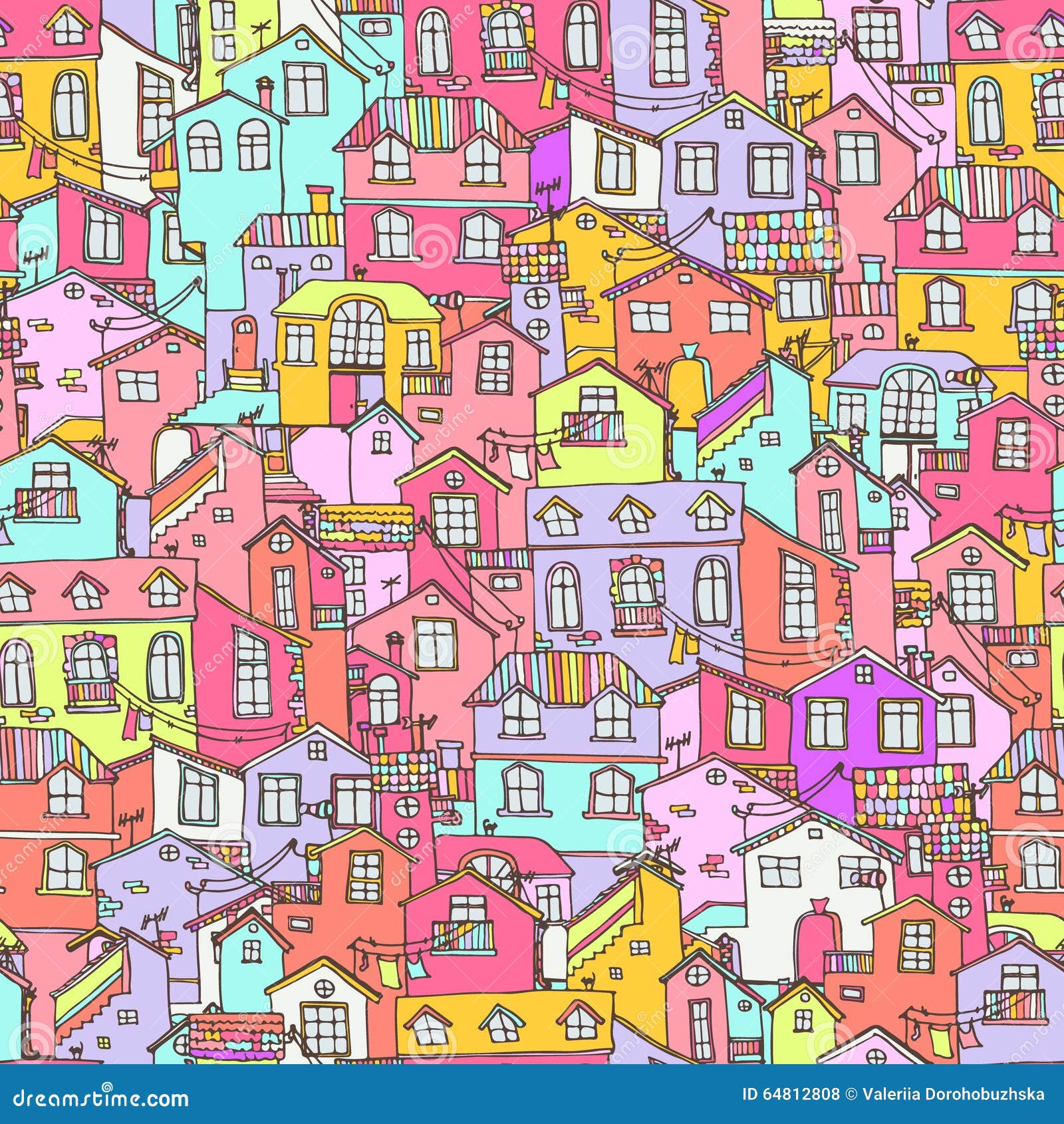 Doodle Houses On Realistic White Paper Background RoyaltyFree Stock
