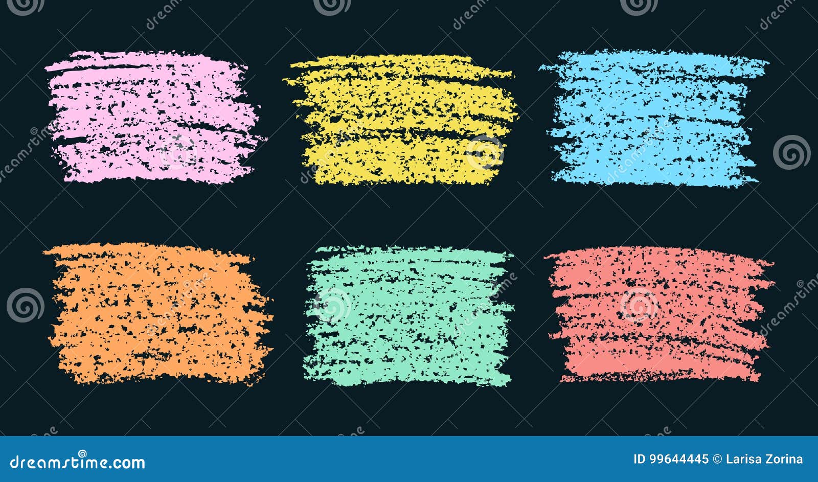 Set of Colored Crayon Pastel Chalk Design Elements on Black. Stock