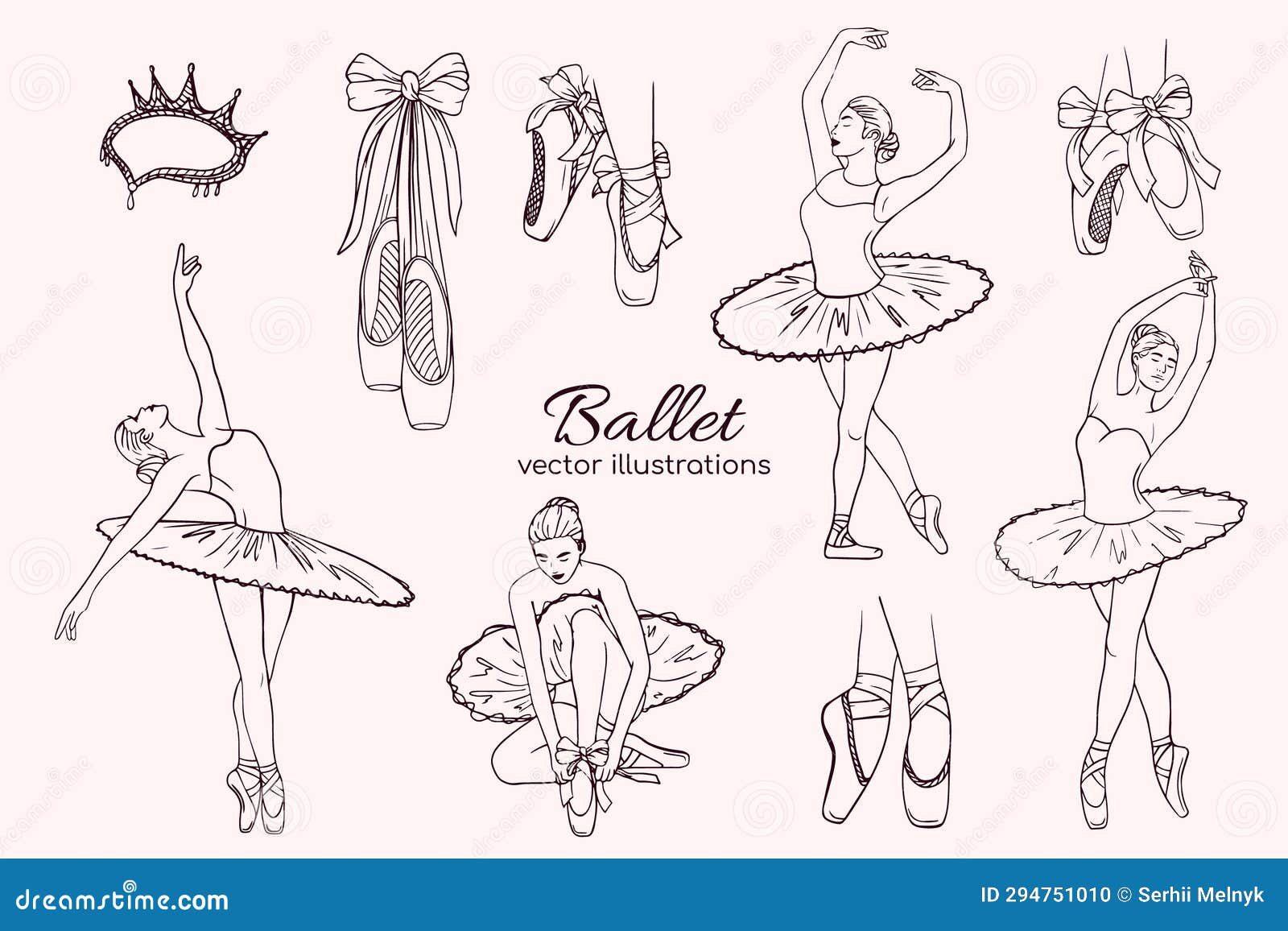 Hand drawn ballet set. stock vector. Illustration of glamour - 294751010