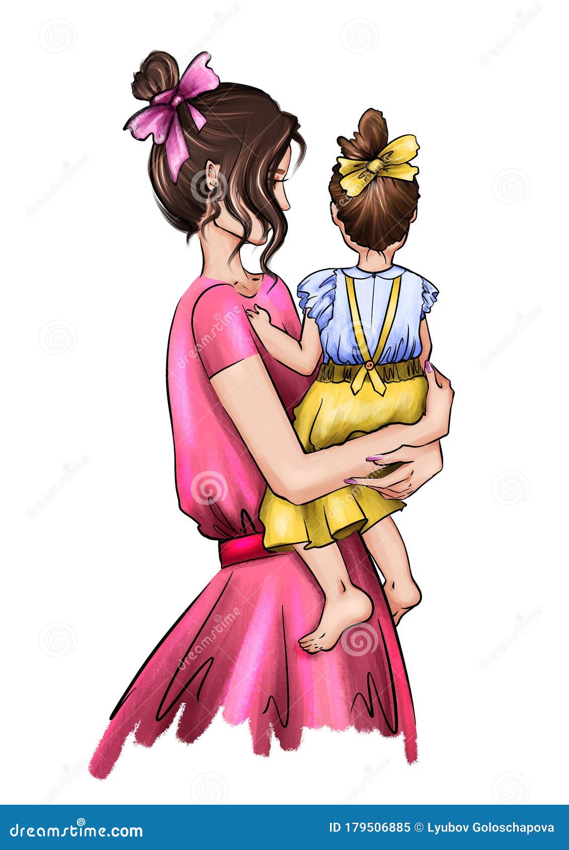 Hand Drawn Beautiful Art of a Woman with a Baby Girl in Her Arms ...