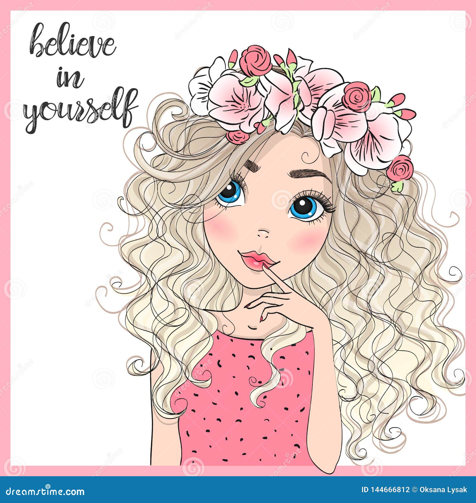 hand drawn beautiful cute cartoon girl lipss and background with inscription girl power.