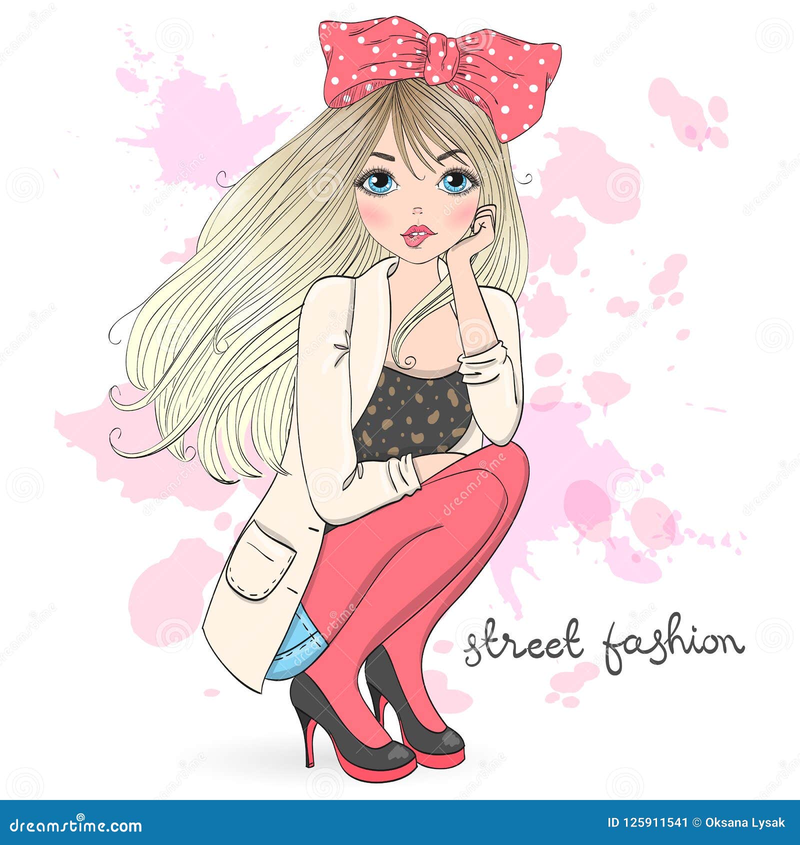 Hand Drawn Beautiful Cute Cartoon Street Fashion Girl.. Stock Vector -  Illustration of girl, gift: 125911541