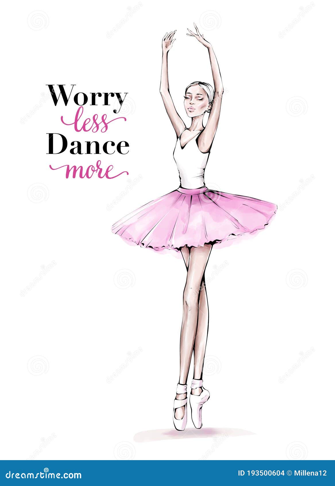 Hand Drawn Beautiful Dancing Woman. Pretty Ballerina. Girl in Pink ... Watercolor People Dancing