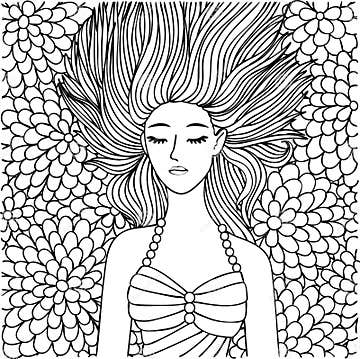 Hand Drawn Beautiful Girl Sleeping on Flowers for Design Element and ...