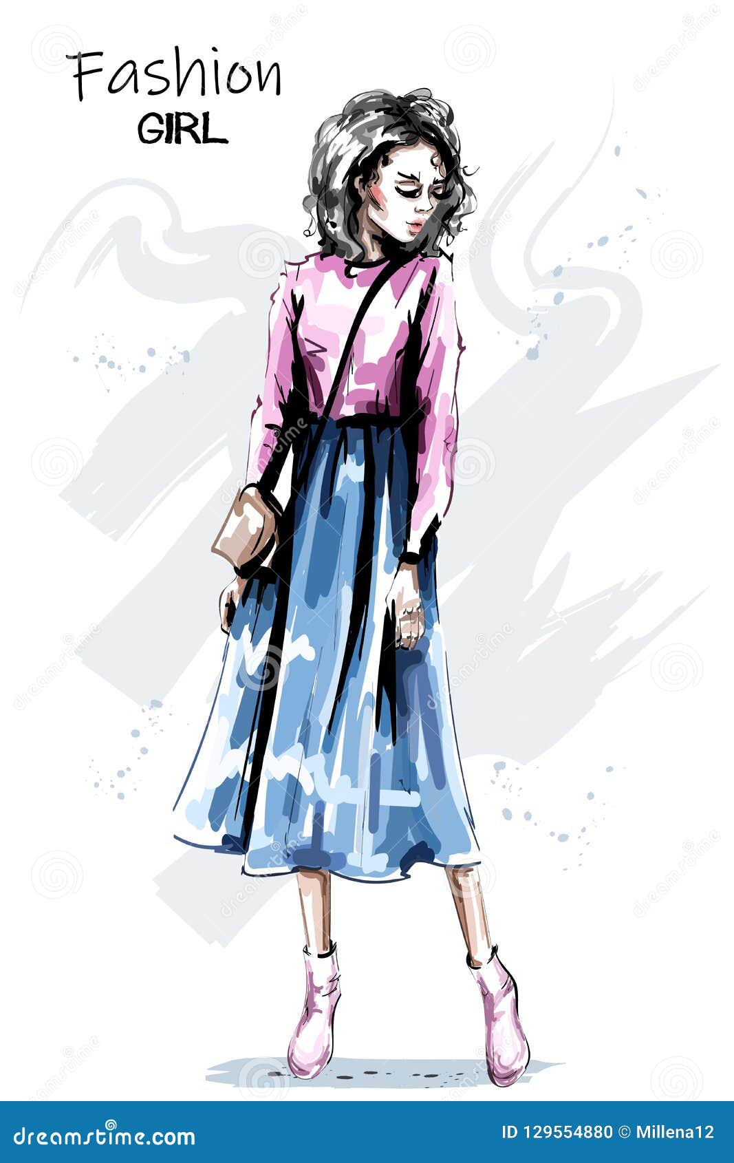 Illustration of beautiful girl ,beautiful full-body portrait of