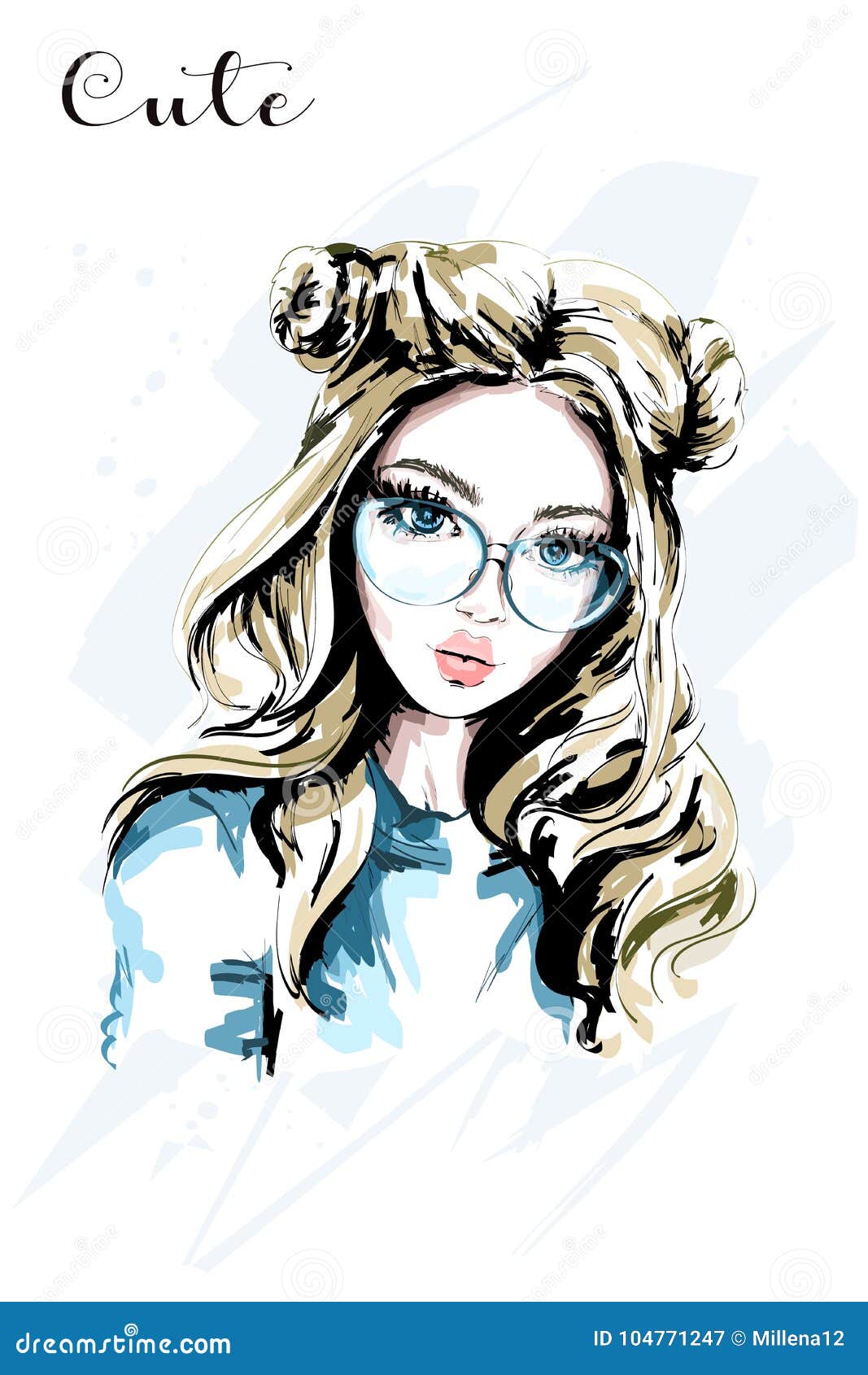 hand drawn beautiful young woman in sunglasses. cute girl with stylish hairstyle. fashion woman.