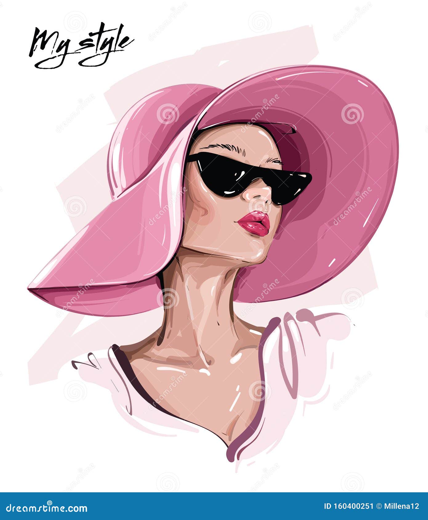 hand drawn beautiful young woman in sunglasses. stylish girl in hat. fashion woman look. sketch.
