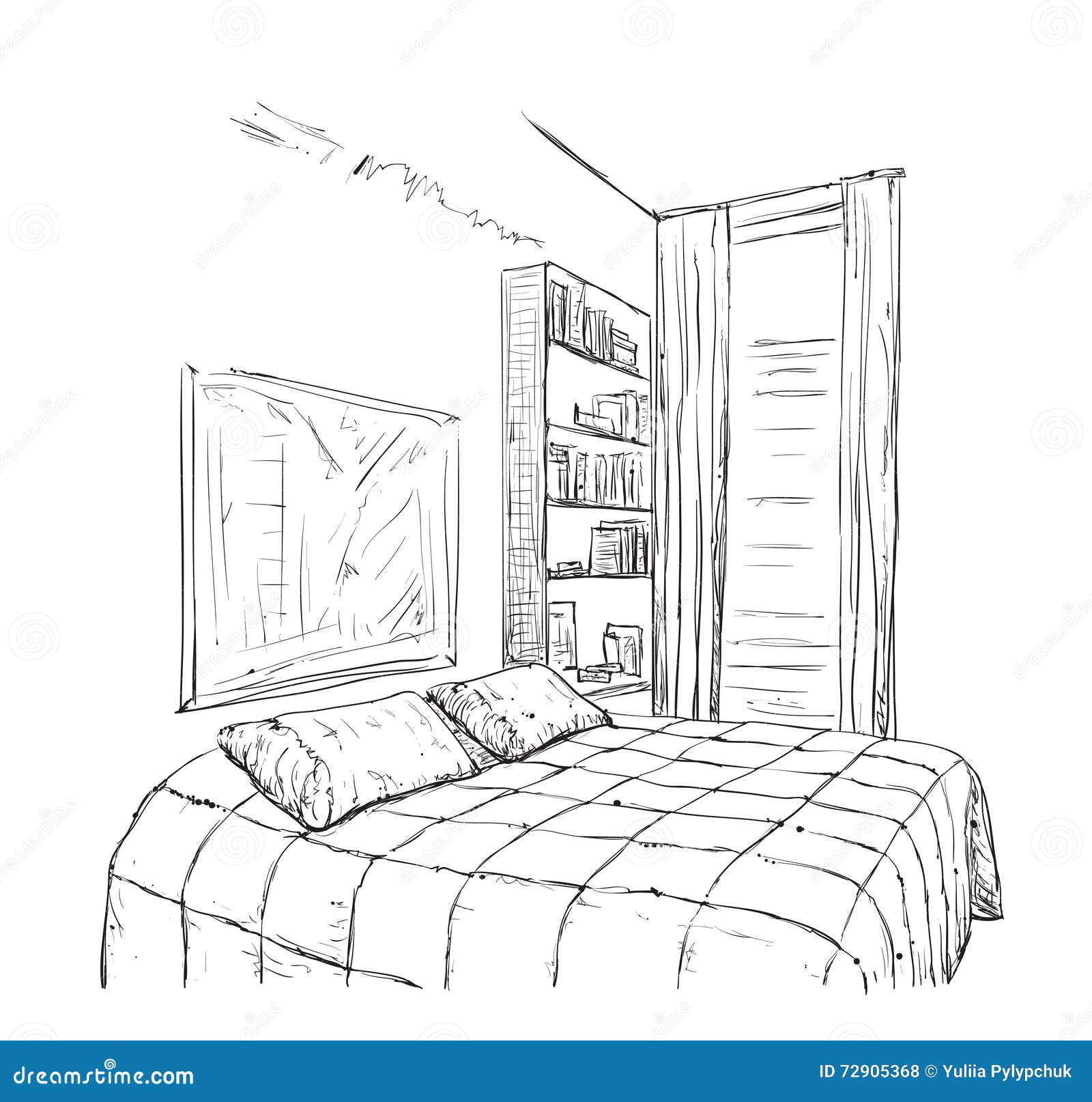 Bedroom Interior Sketch Hand Drawn Furniture HighRes Vector Graphic   Getty Images