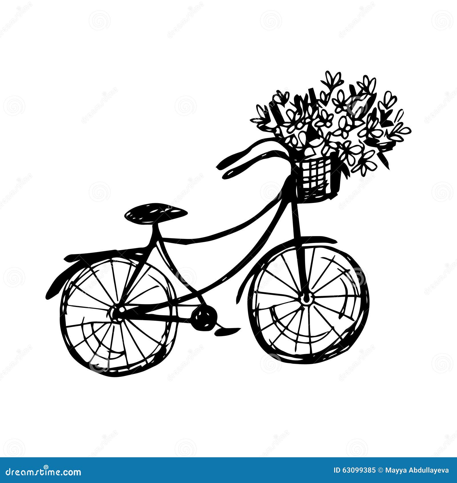 Hand Drawn Bike with Flowers Stock Vector Illustration of body