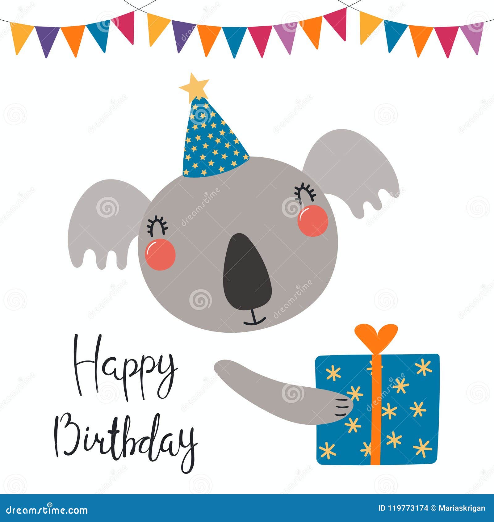 Cute koala birthday card stock vector. Illustration of event - 119773174