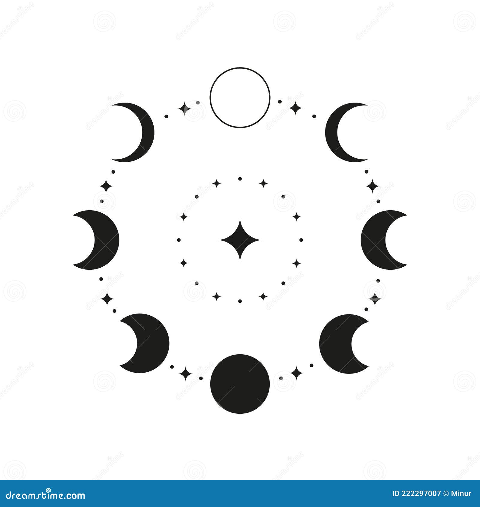 Hand Drawn Black Celestial Moon Phases In Circle Stock Vector