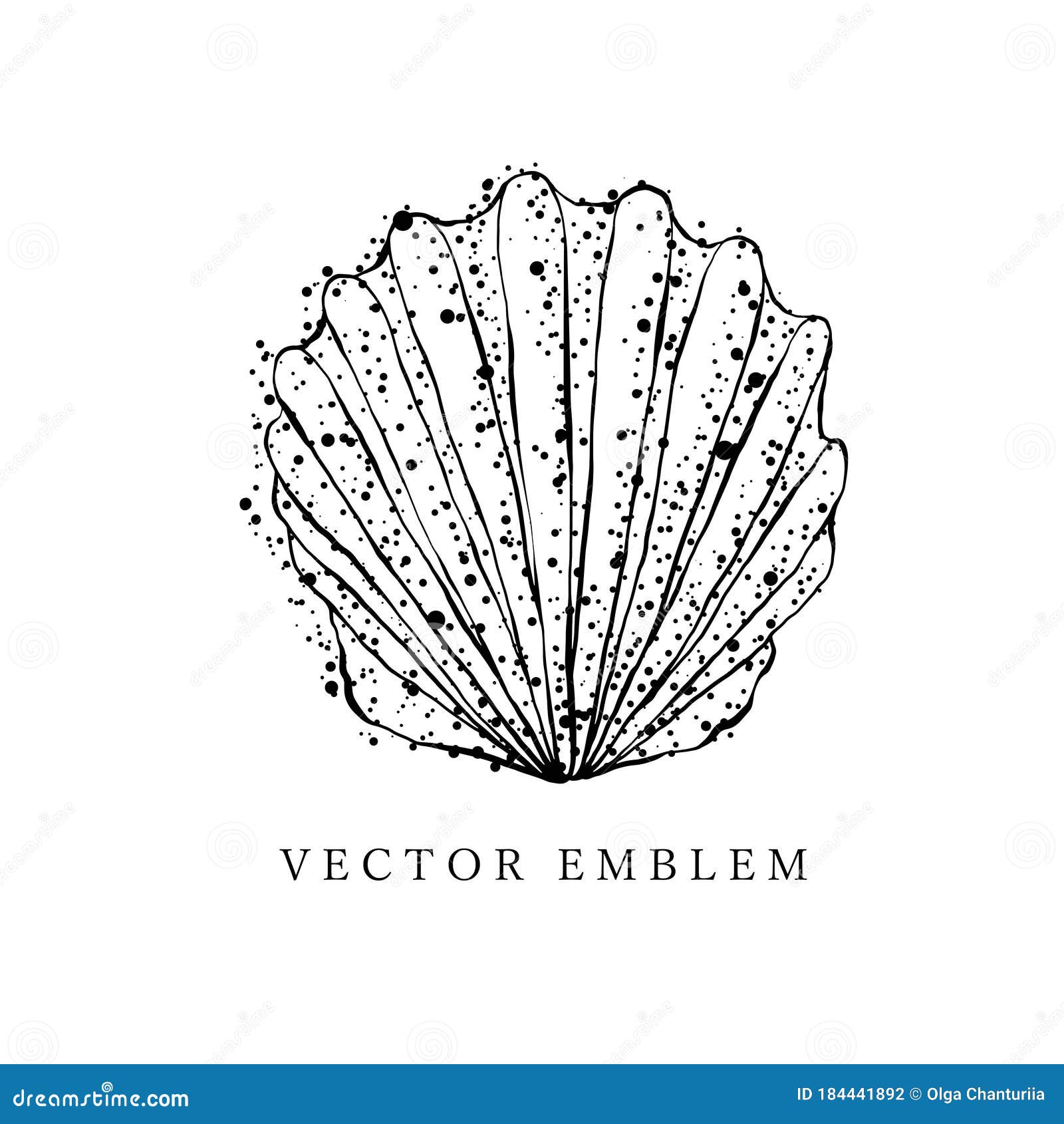 Hand Drawn Black Contour Seashell. Outline, Cartoon, Tattoo Design with  Dots, Spray Texture. Stock Vector - Illustration of silhouette, shell:  184441892