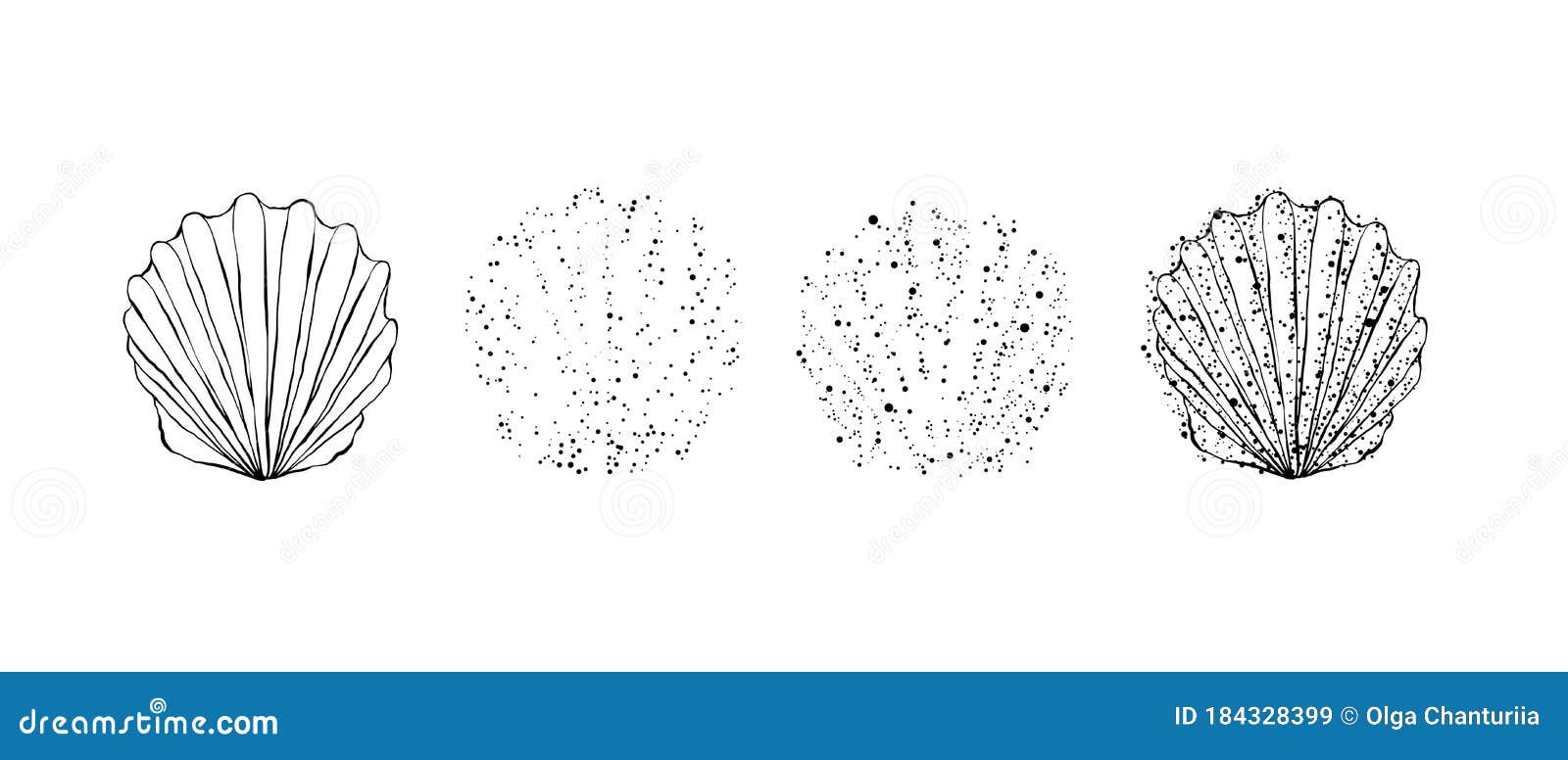 Hand Drawn Black Contour Seashell. Outline, Cartoon, Tattoo Design with Dots. Stipple Effect Stock Vector - Illustration of shape, beauty: 184328399 Hand Drawn Black Contour Seashell. Outline, Cartoon, Tattoo Design with Dots. Stipple Effect Stock Vector - Illustration of shape, beauty: 184328399