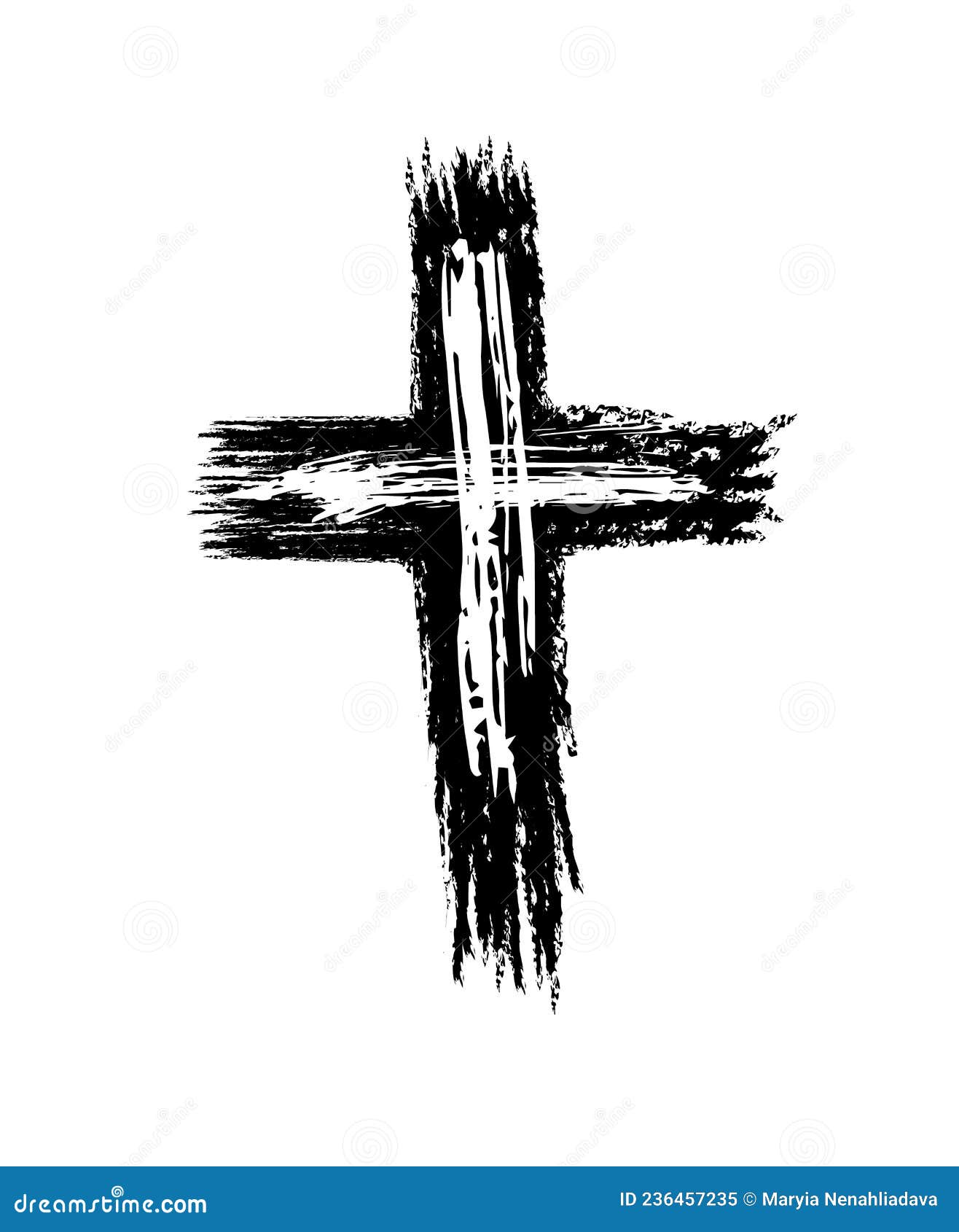 Hand Drawn Black Grunge Cross Icon, Simple Christian Cross Sign, Hand ...