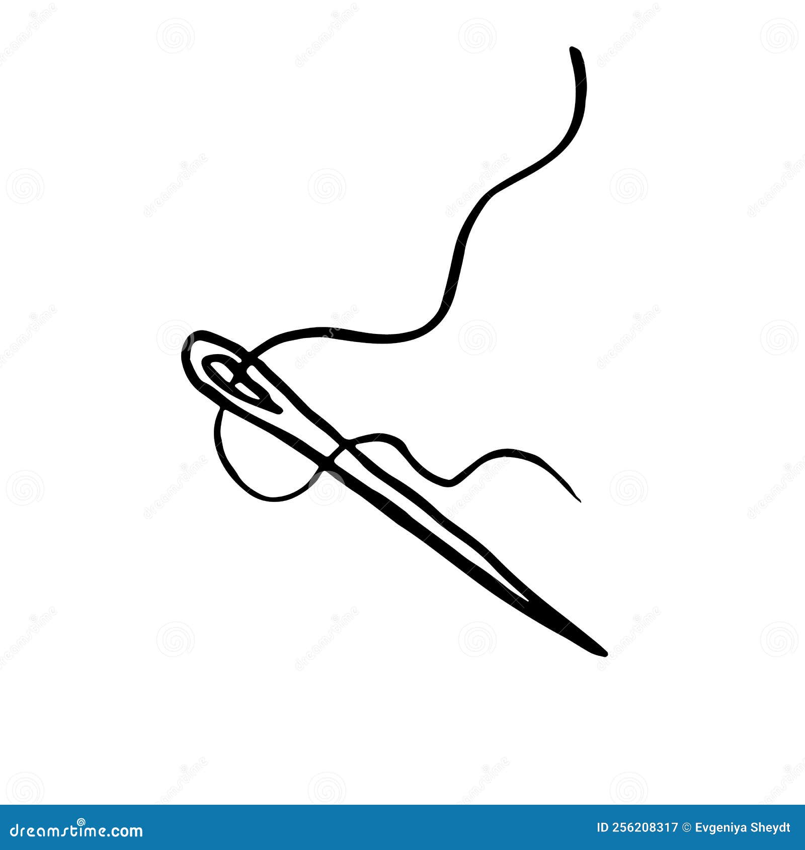 Hand Drawn Black and White Cartoon Needle and Thread Stock Vector ...