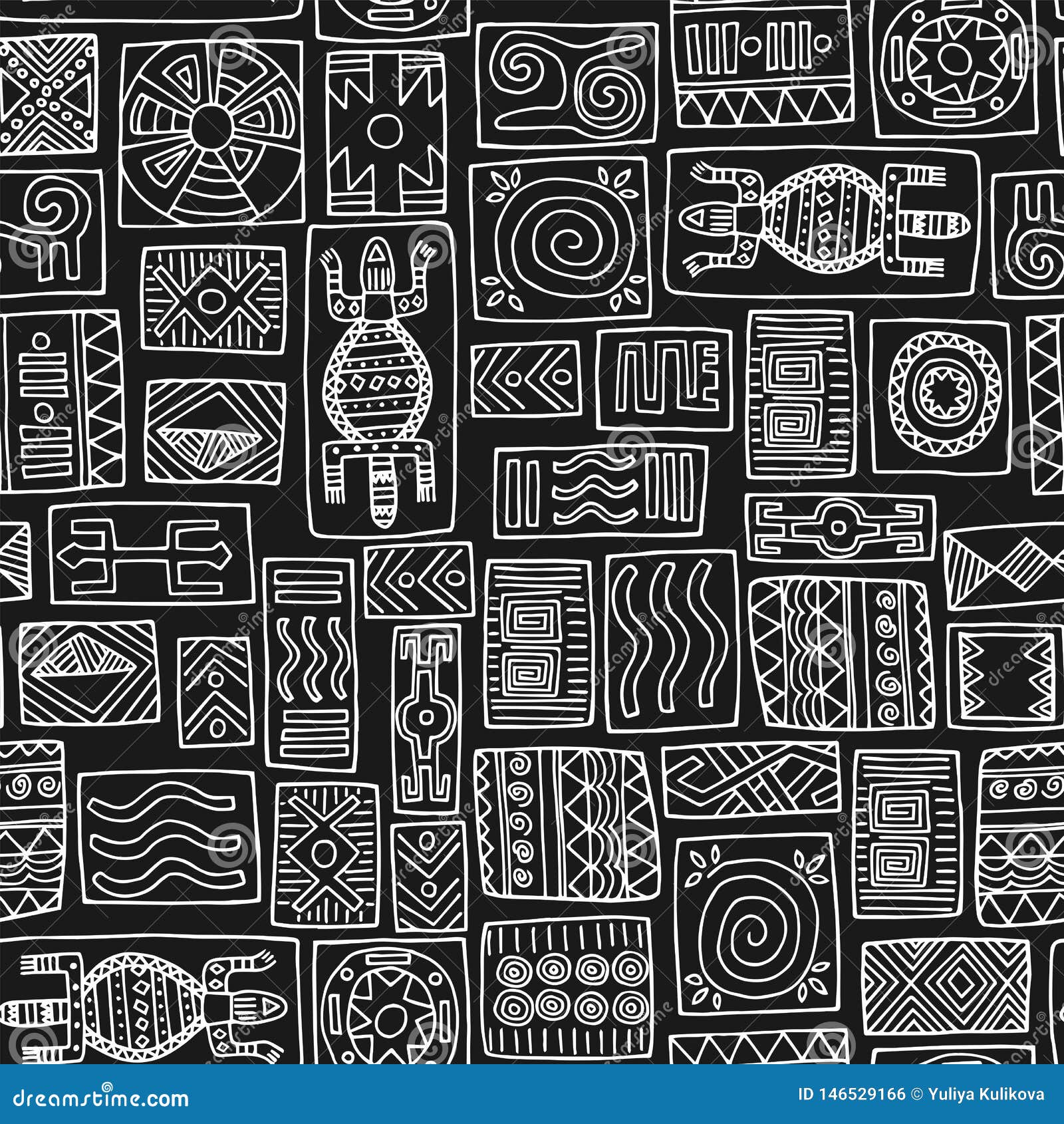 Tribal African Seamless Pattern on Black Background. Stock Vector -  Illustration of motif, abstract: 146529166