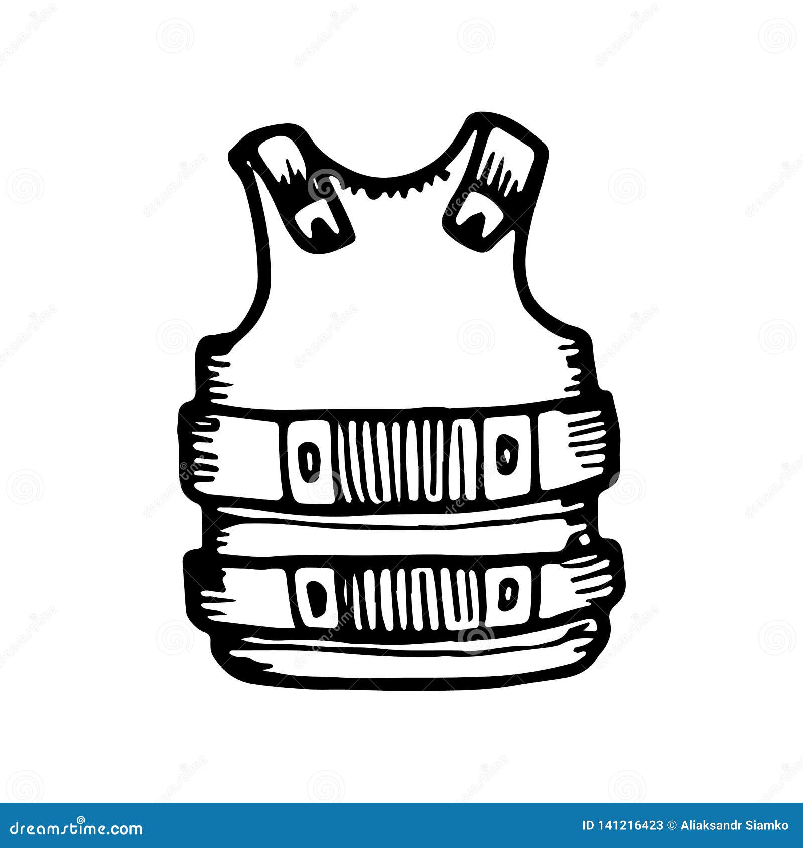 bulletproof vest doodle icon, vector color illustration, Stock vector