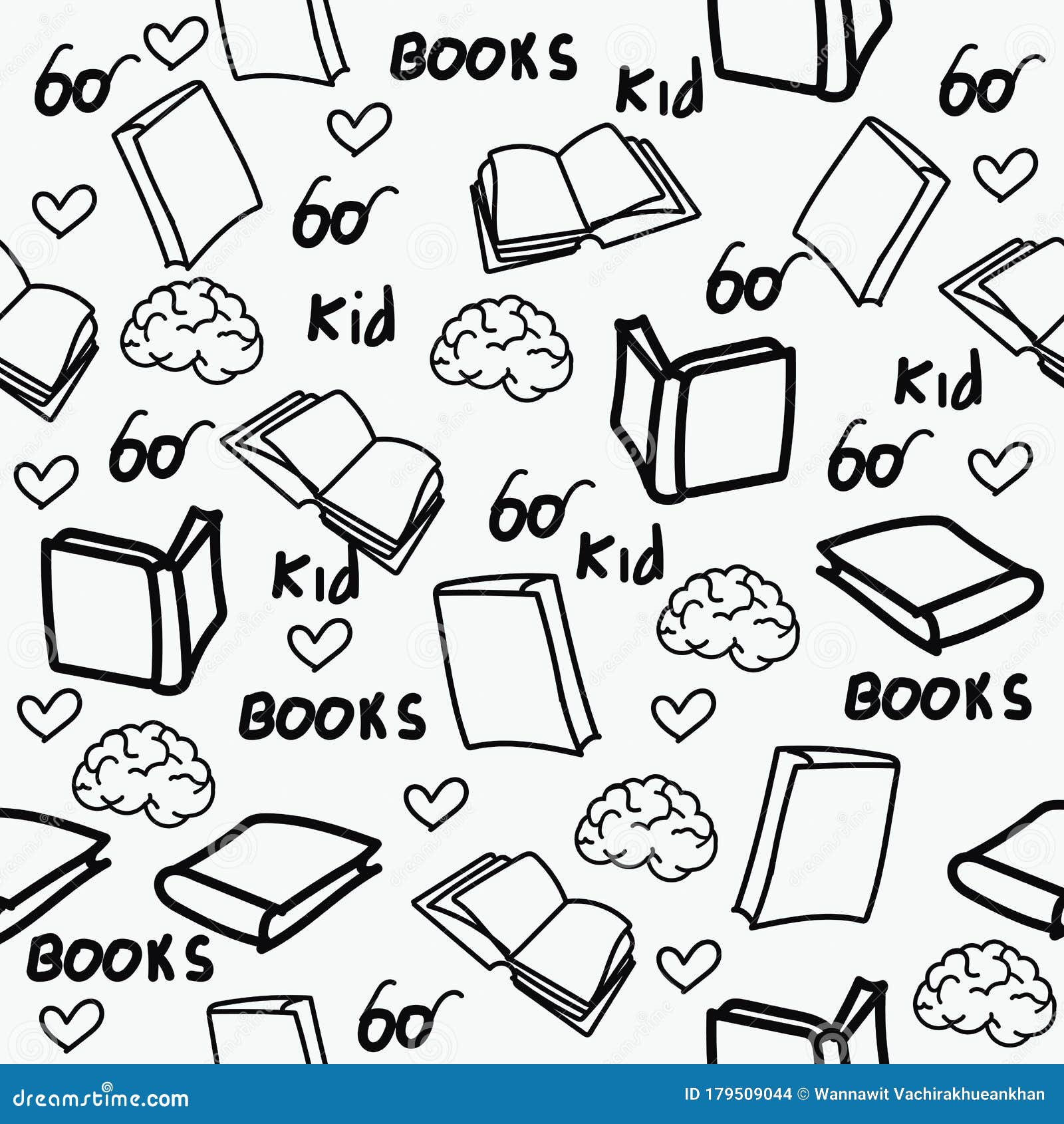 Hand Drawn Books Doodles Seamless Pattern Stock Vector Illustration
