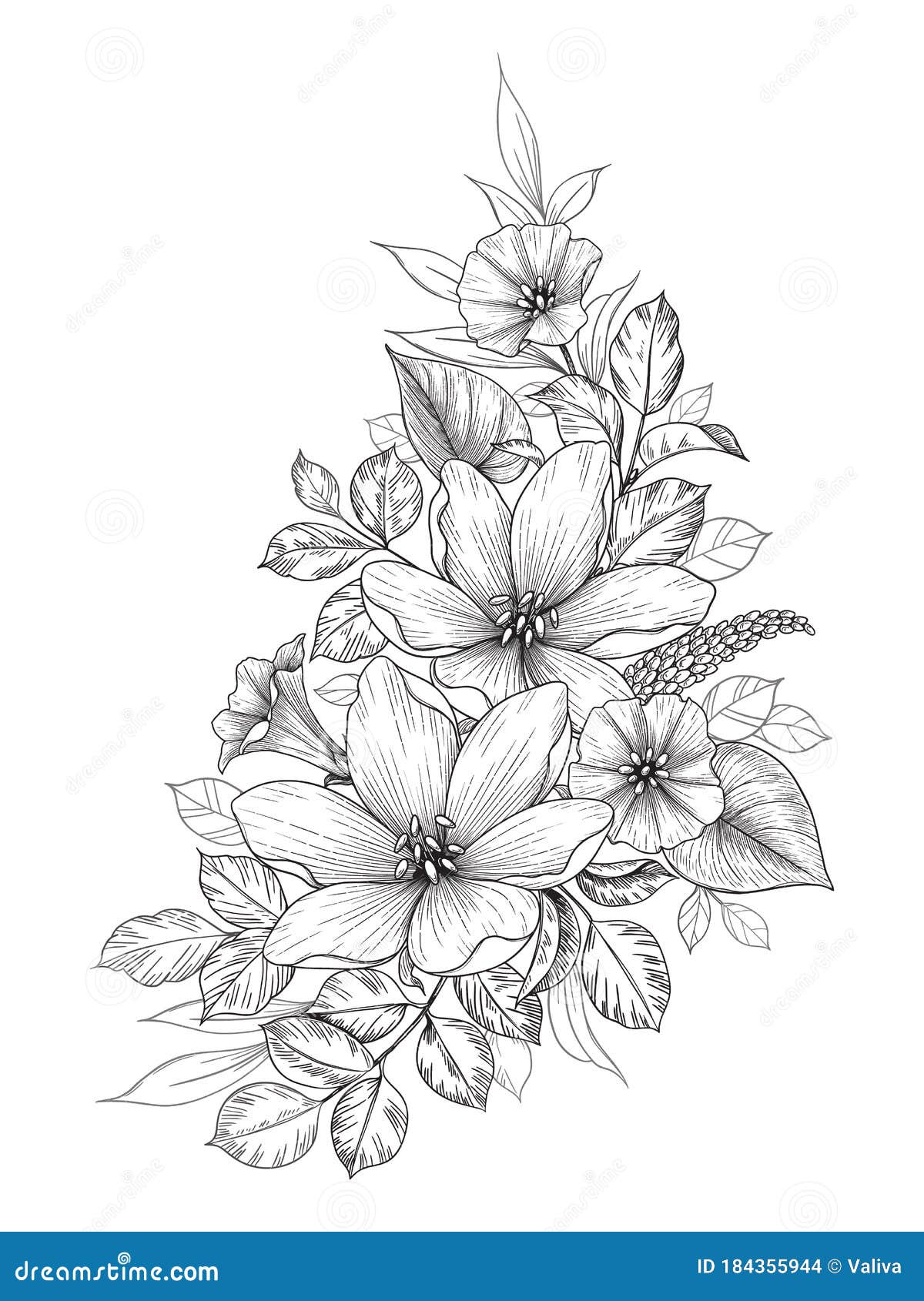 Hand Drawn Bunch with Flowers Stock Vector - Illustration of clipart ...