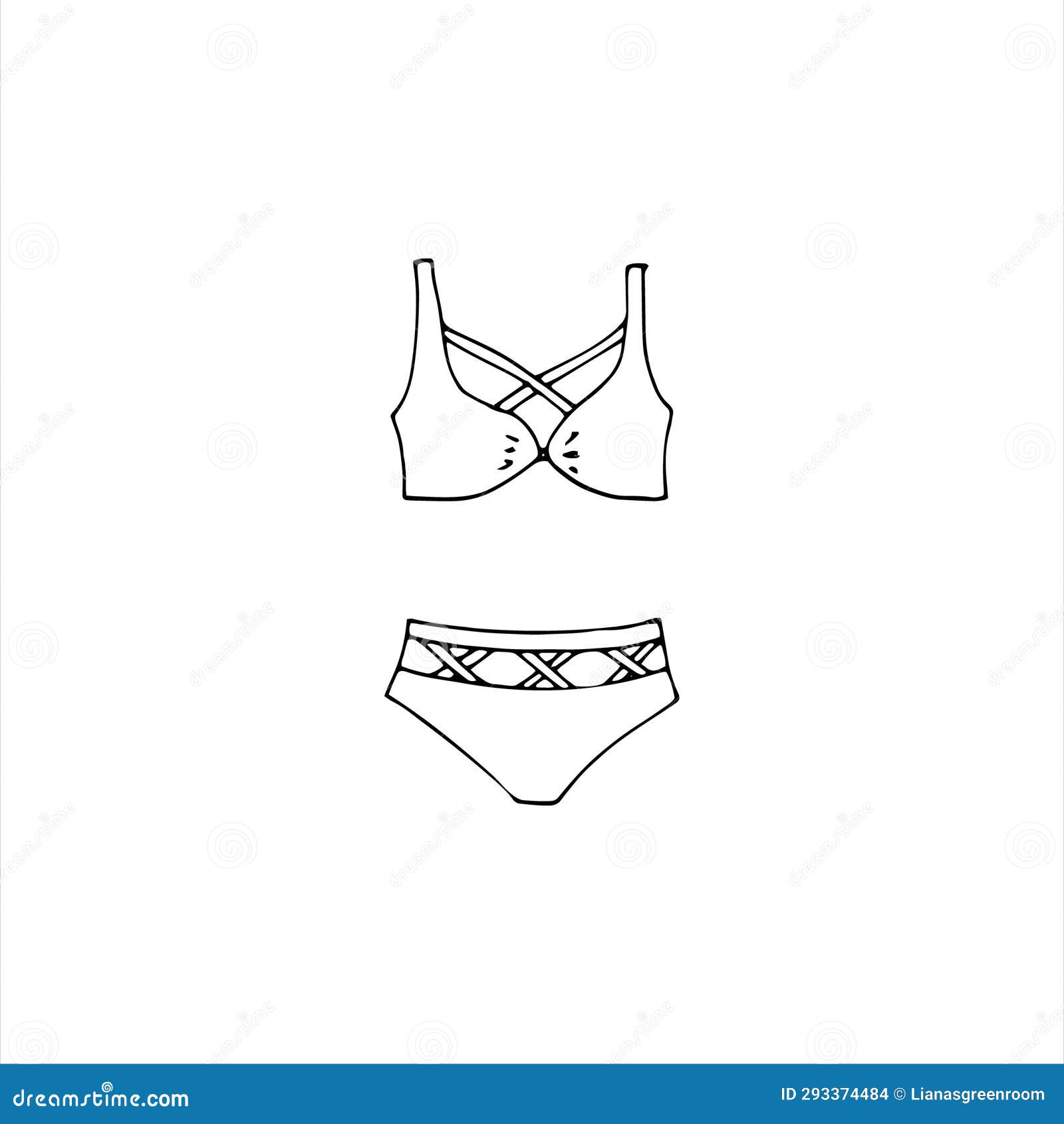 Hand-drawn women's lingerie. Doodle style bra and panties