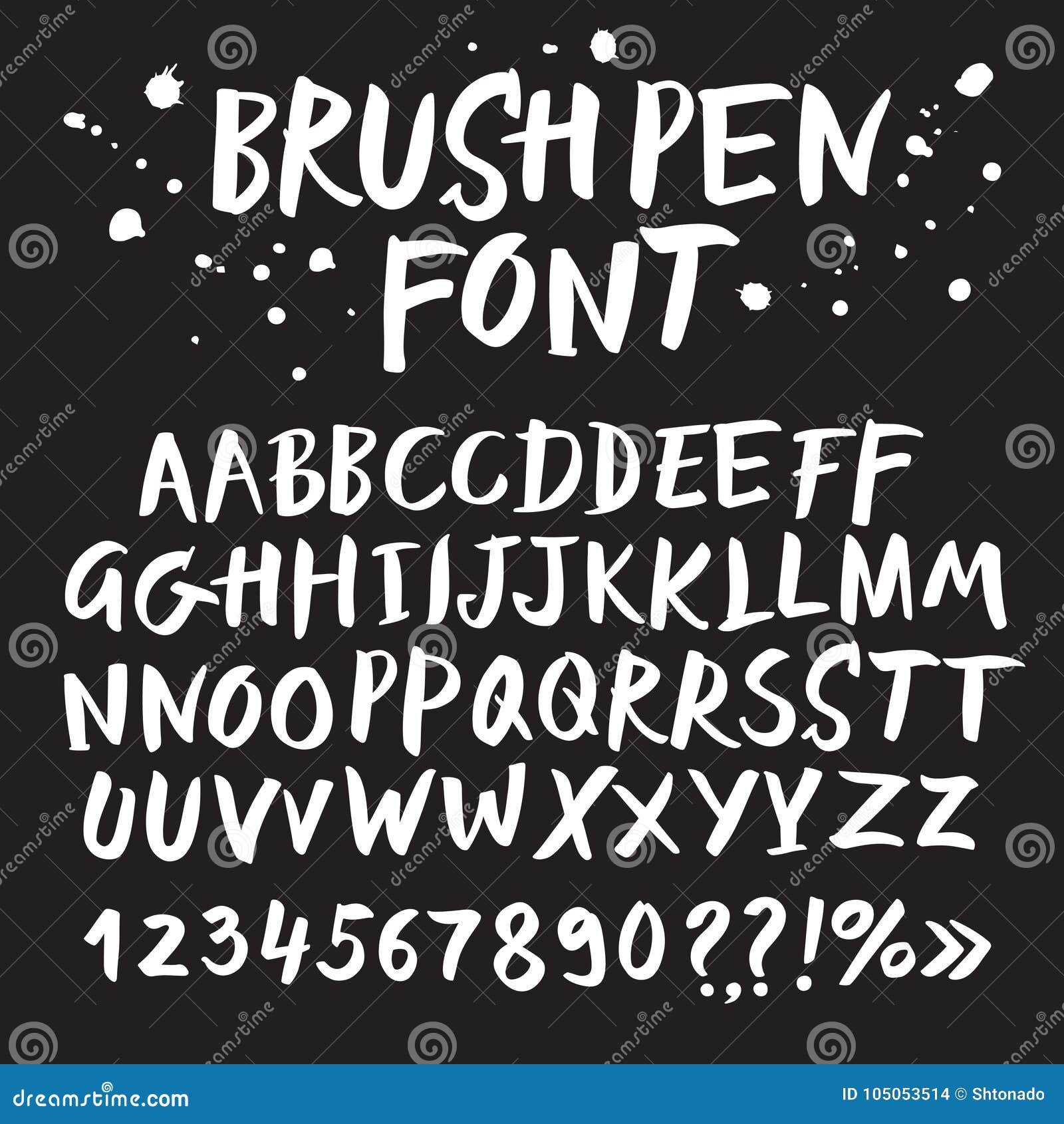 Hand drawn brush pen font. stock illustration. Illustration of splash ...