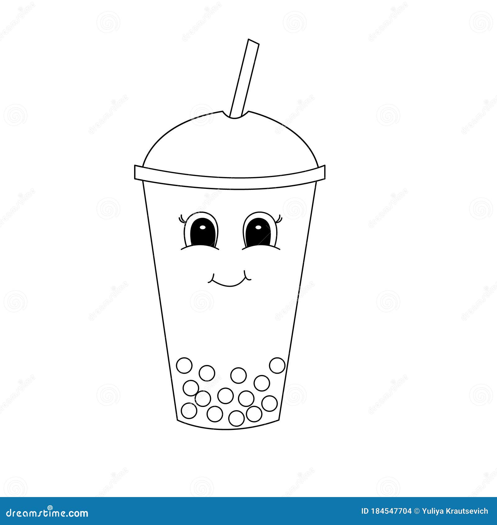 Hand Drawn Bubble Tea, of Black Contour Isolated on White ...