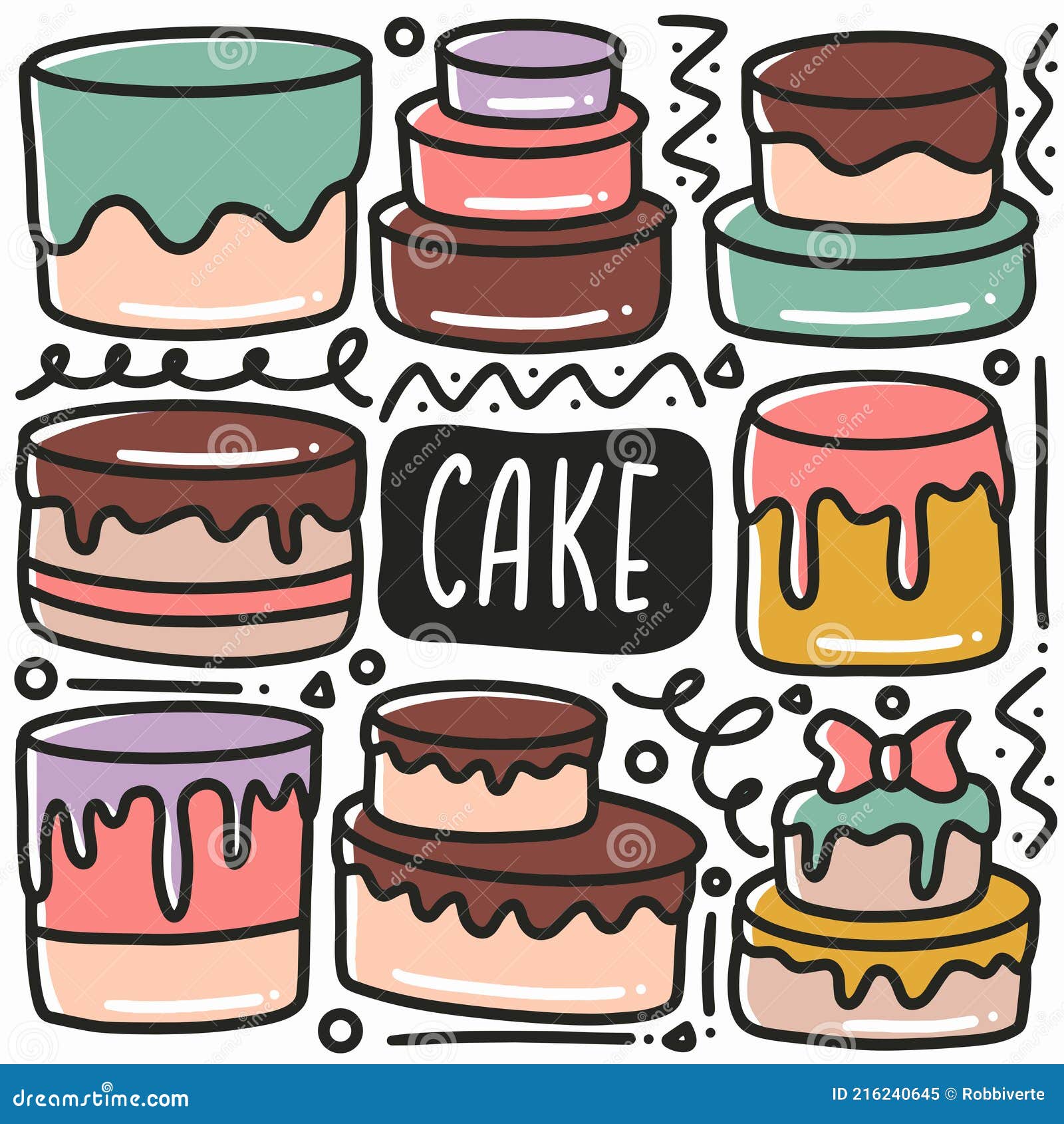 Hand drawn cake doodle set stock vector. Illustration of object 216240645