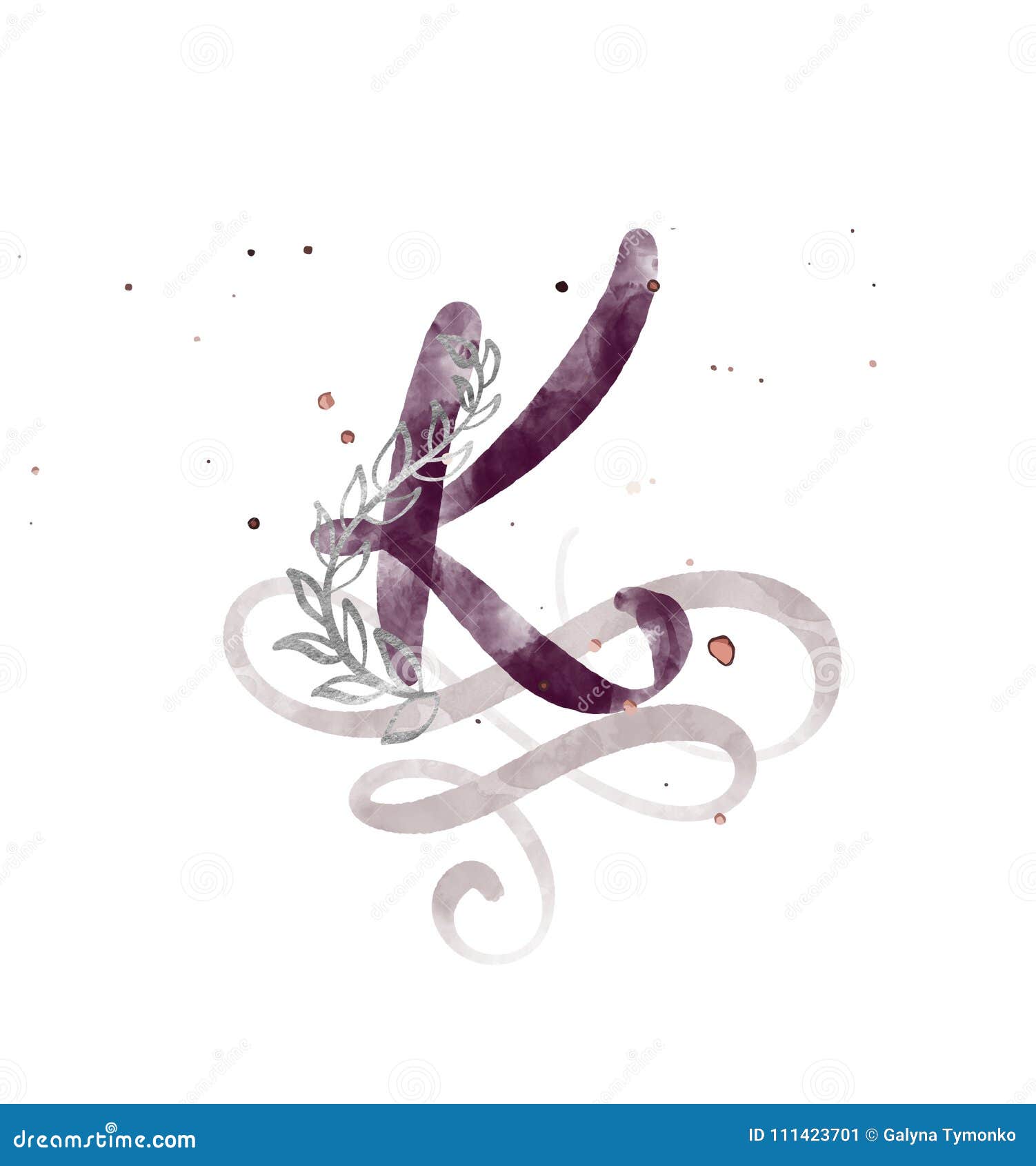 Hand Drawn Calligraphy Letter K Watercolor Script Font Isolated