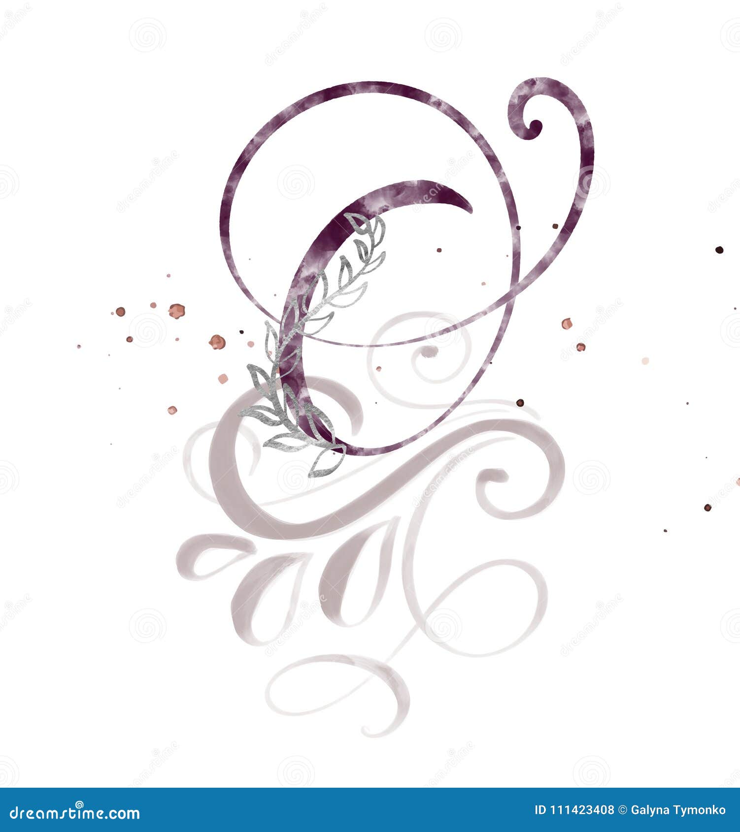 Hand Drawn Calligraphy Letter O. Watercolor Script Font. Isolated
