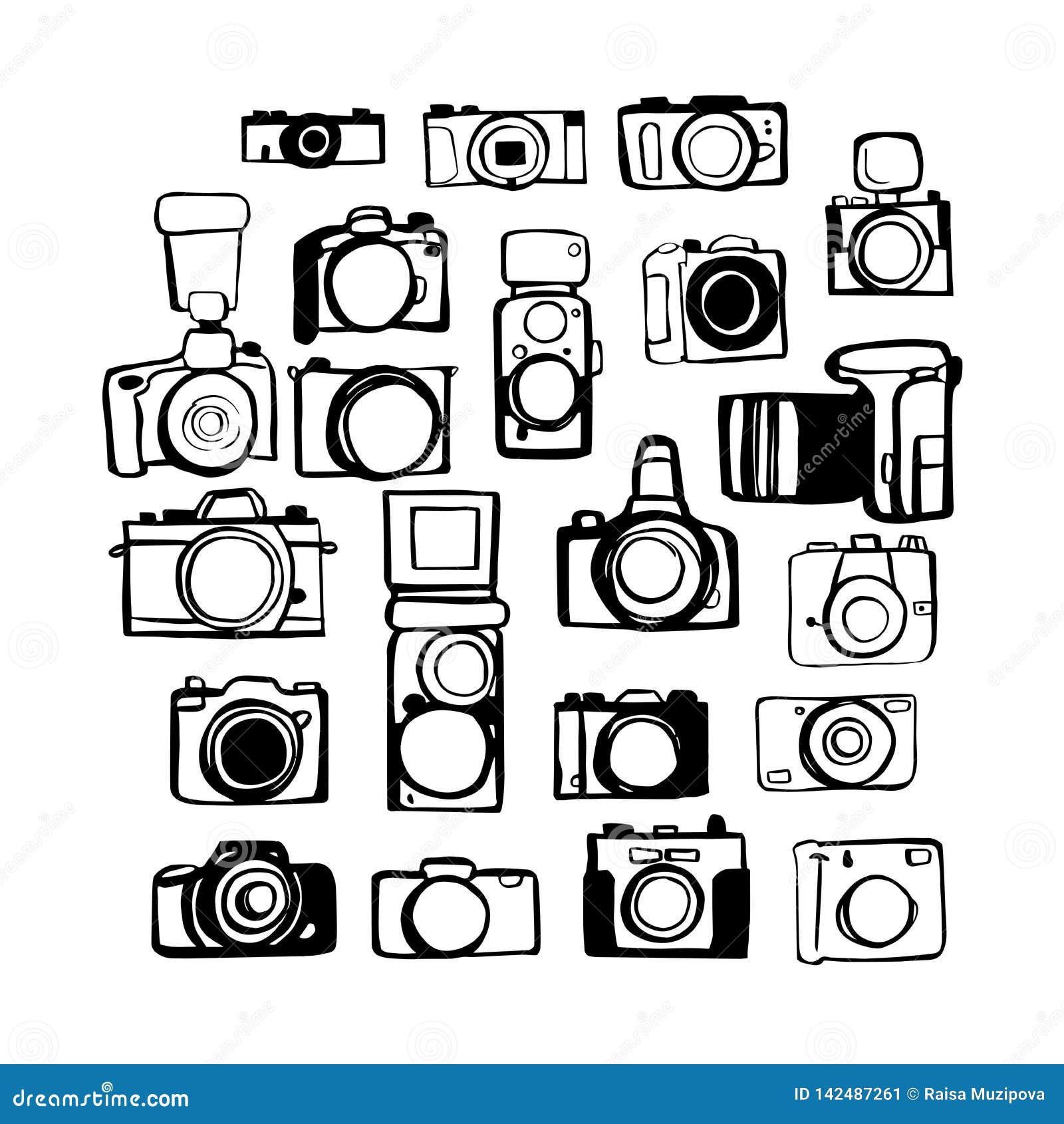 Hand Drawn Cameras. Vector Sketch Illustration Stock Vector