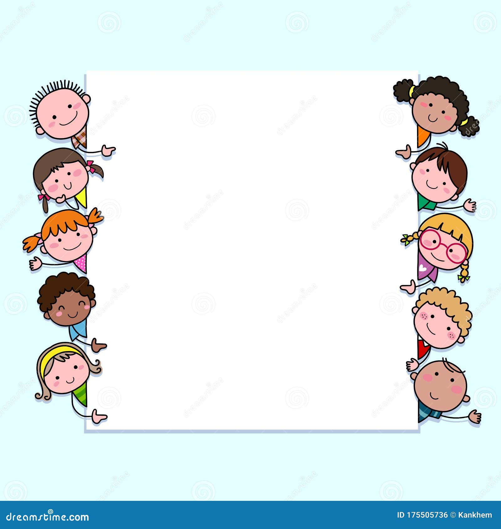 Hand-drawn Cartoon Kids Looking at Blank Sign with Copy Space. Background  with Cute Cartoon Children Stock Vector - Illustration of education,  diversity: 175505736
