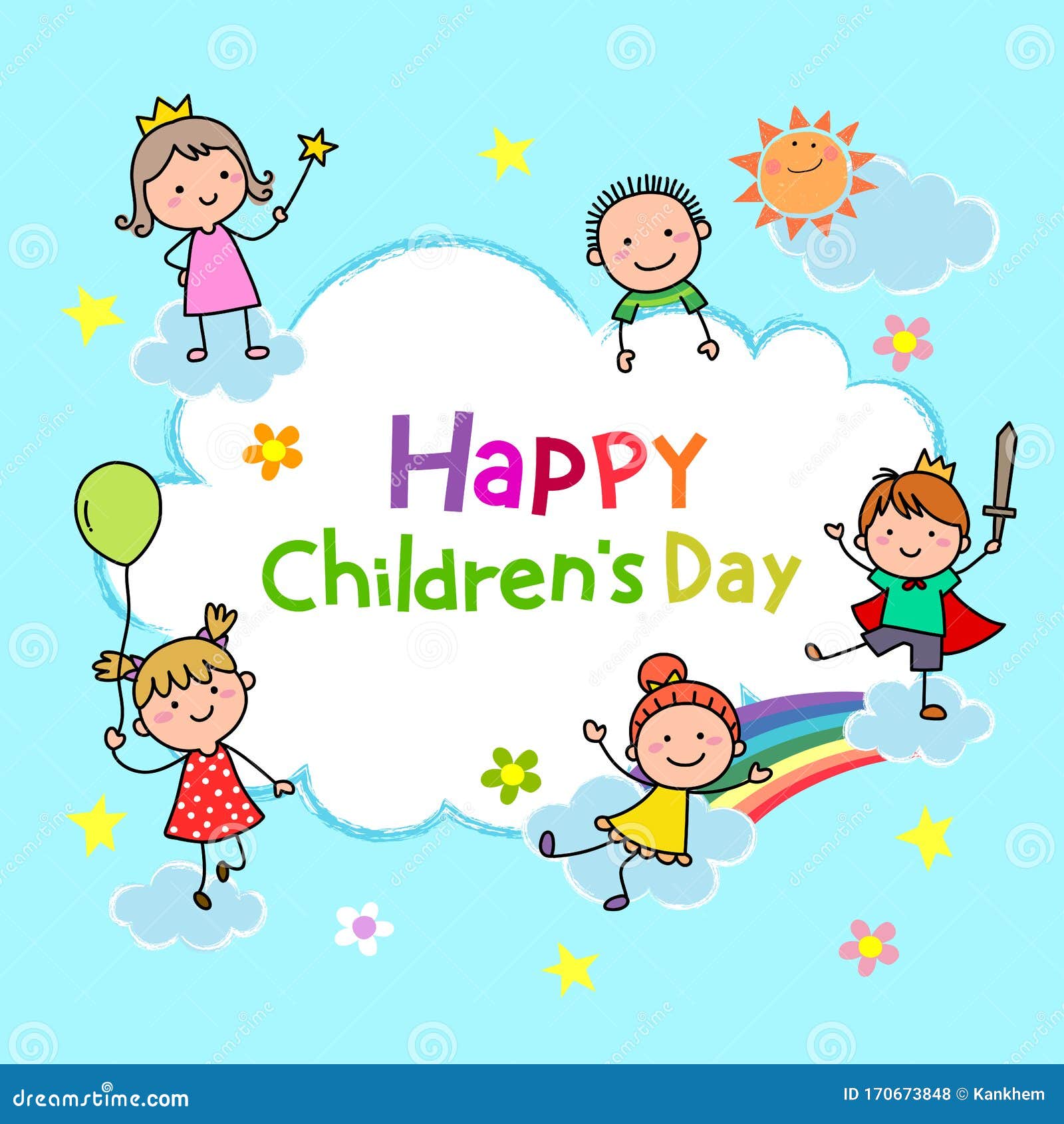 Cartoon Kids Playing Together In The Sky Happy Children S Day Background For International Children Celebration Stock Vector Illustration Of Cheerful Board 170673848