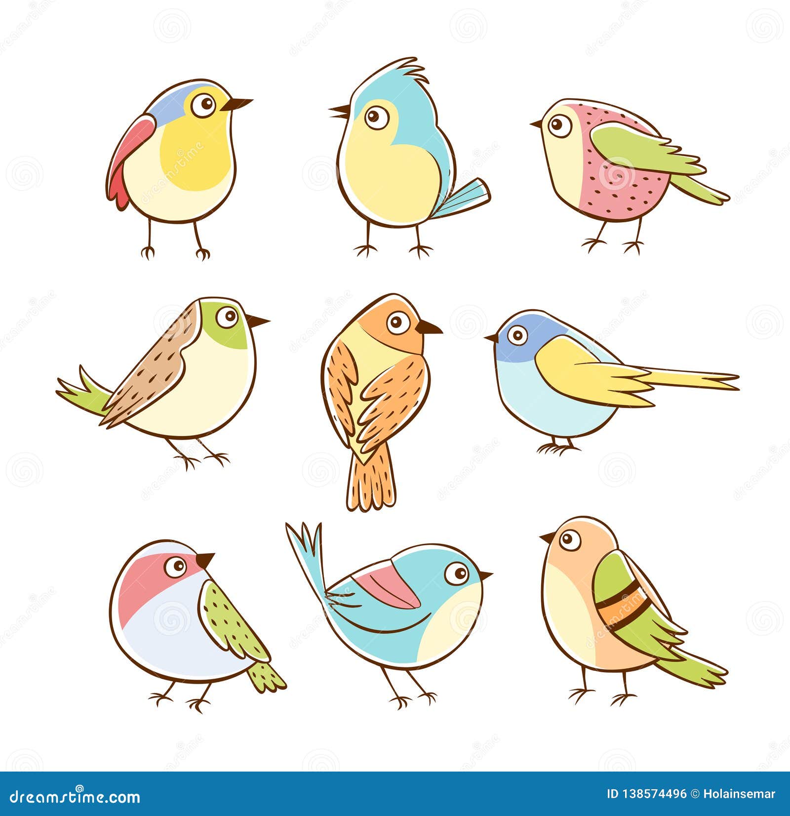 Hand Drawn Cartoon Little Birds Stock Vector - Illustration of birds ...